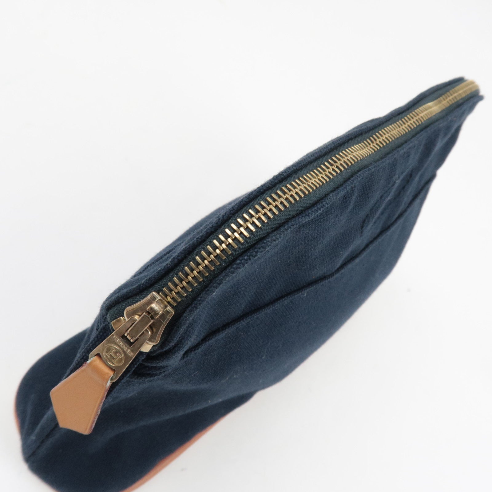 HERMES Bolide Pouch Mini 20 Cosmetic Pouch Canvas Leather Navy