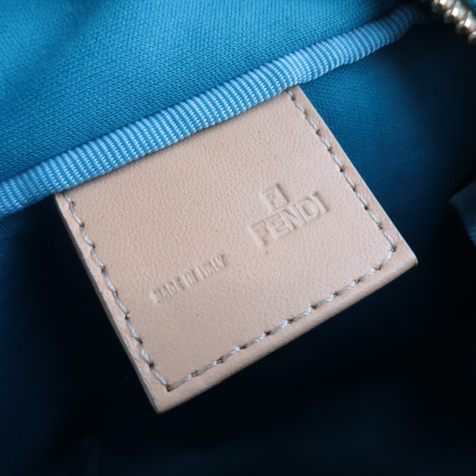 FENDI Zucchino Handbag Canvas Leather Beige Blue 8N0000 *Dust bag