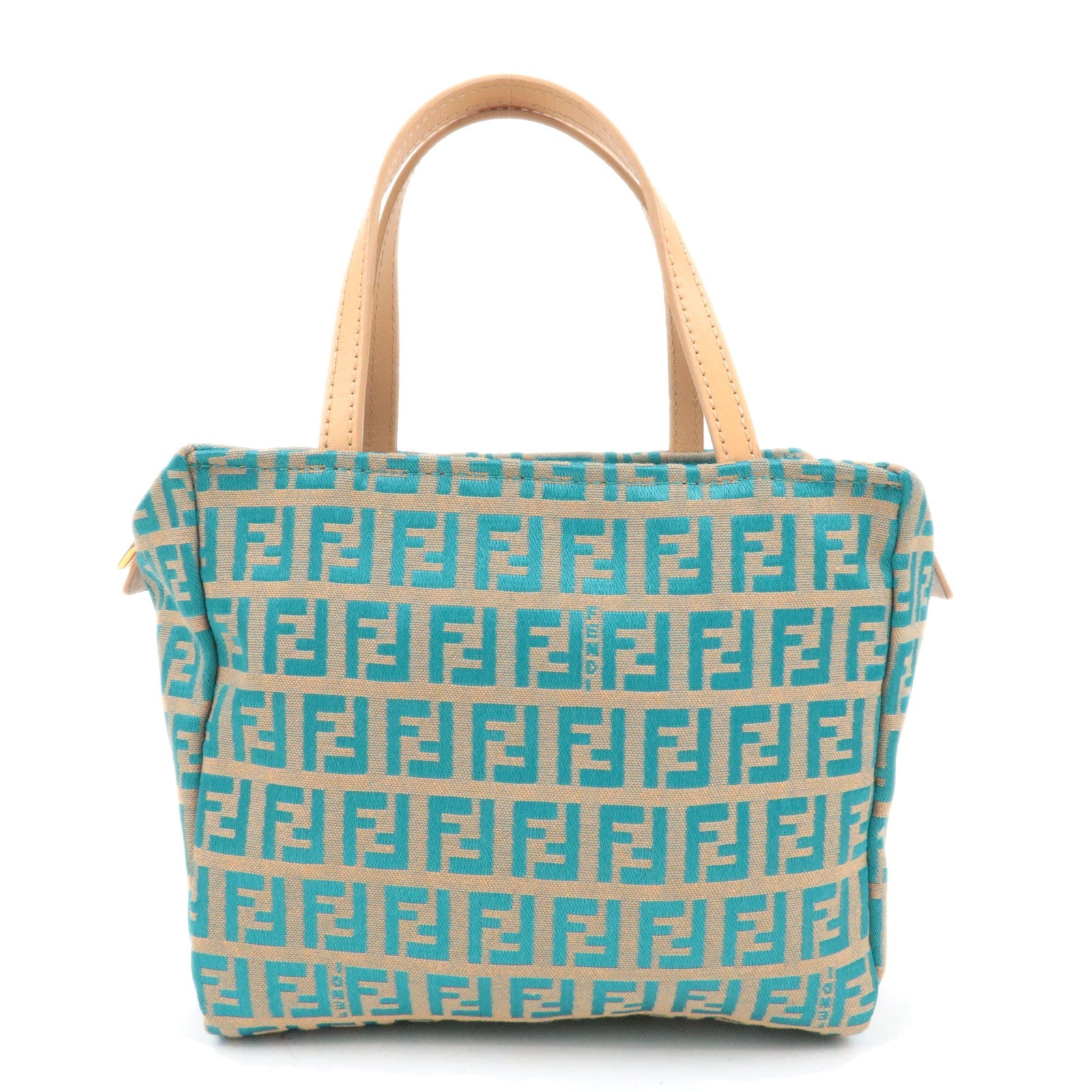 FENDI Zucchino Handbag Canvas Leather Beige Blue 8N0000 *Dust bag75779