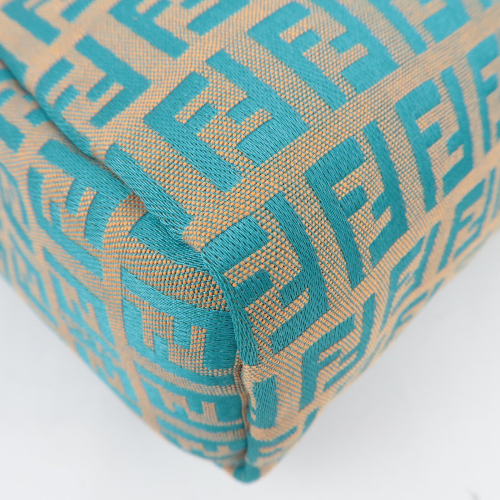 FENDI Zucchino Handbag Canvas Leather Beige Blue 8N0000 *Dust bag