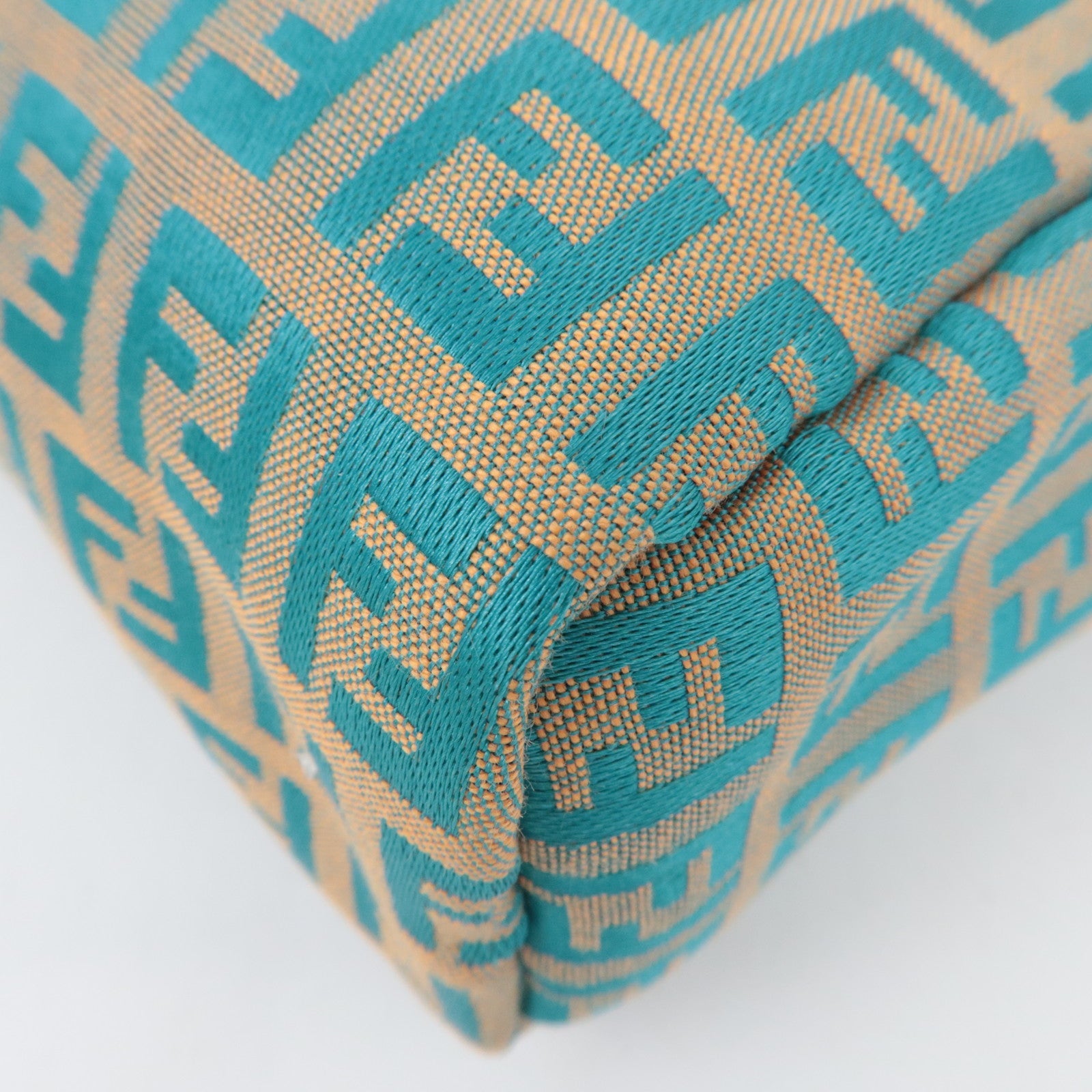 FENDI Zucchino Handbag Canvas Leather Beige Blue 8N0000 *Dust bag