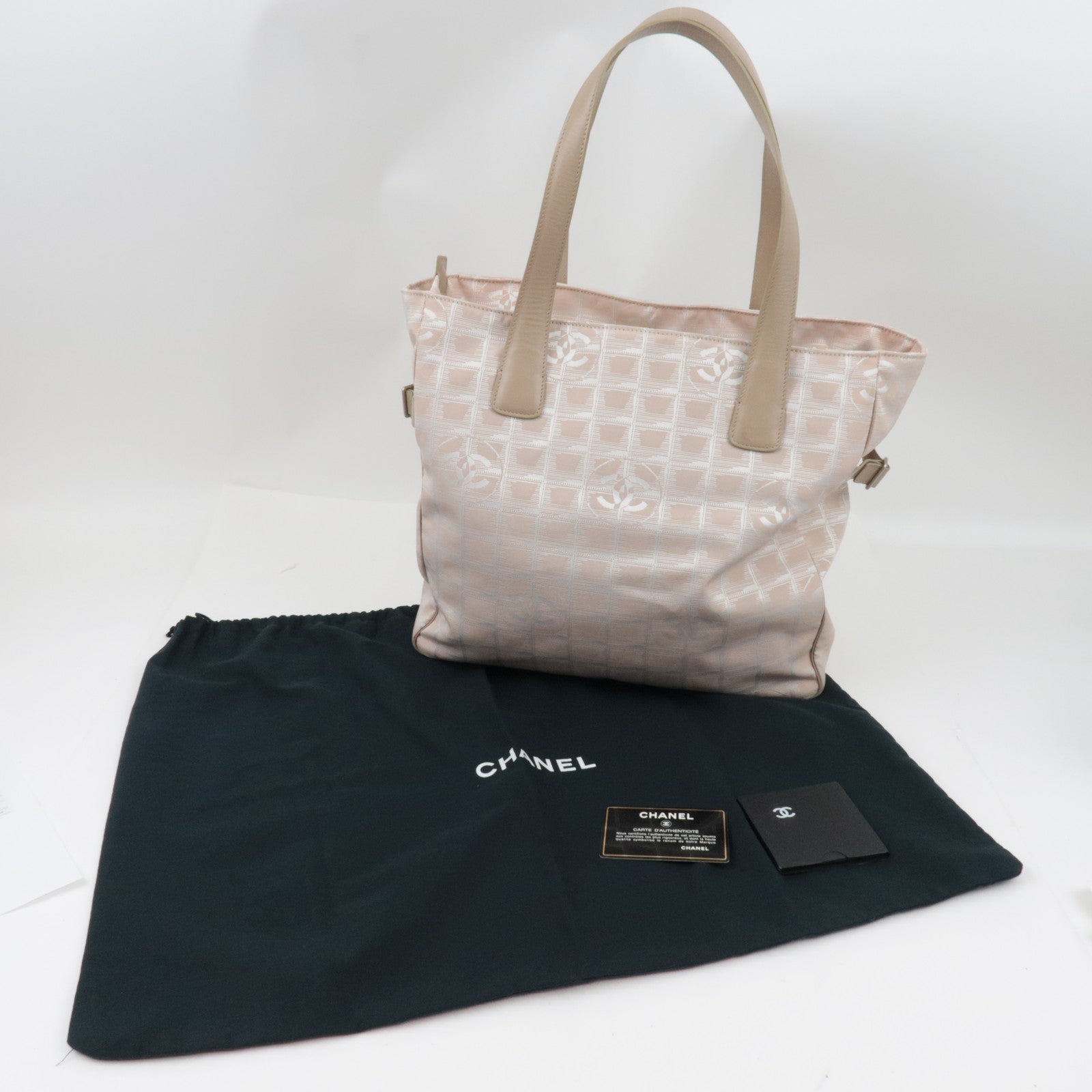 CHANEL New Travel Line Tote GM Nylon Jacquard Leather Beige A15825 *Dust Bag, G Card