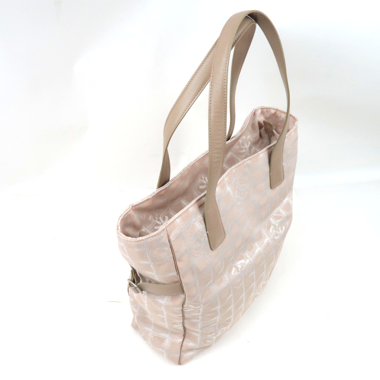 CHANEL New Travel Line Tote GM Nylon Jacquard Leather Beige A15825 *Dust Bag, G Card