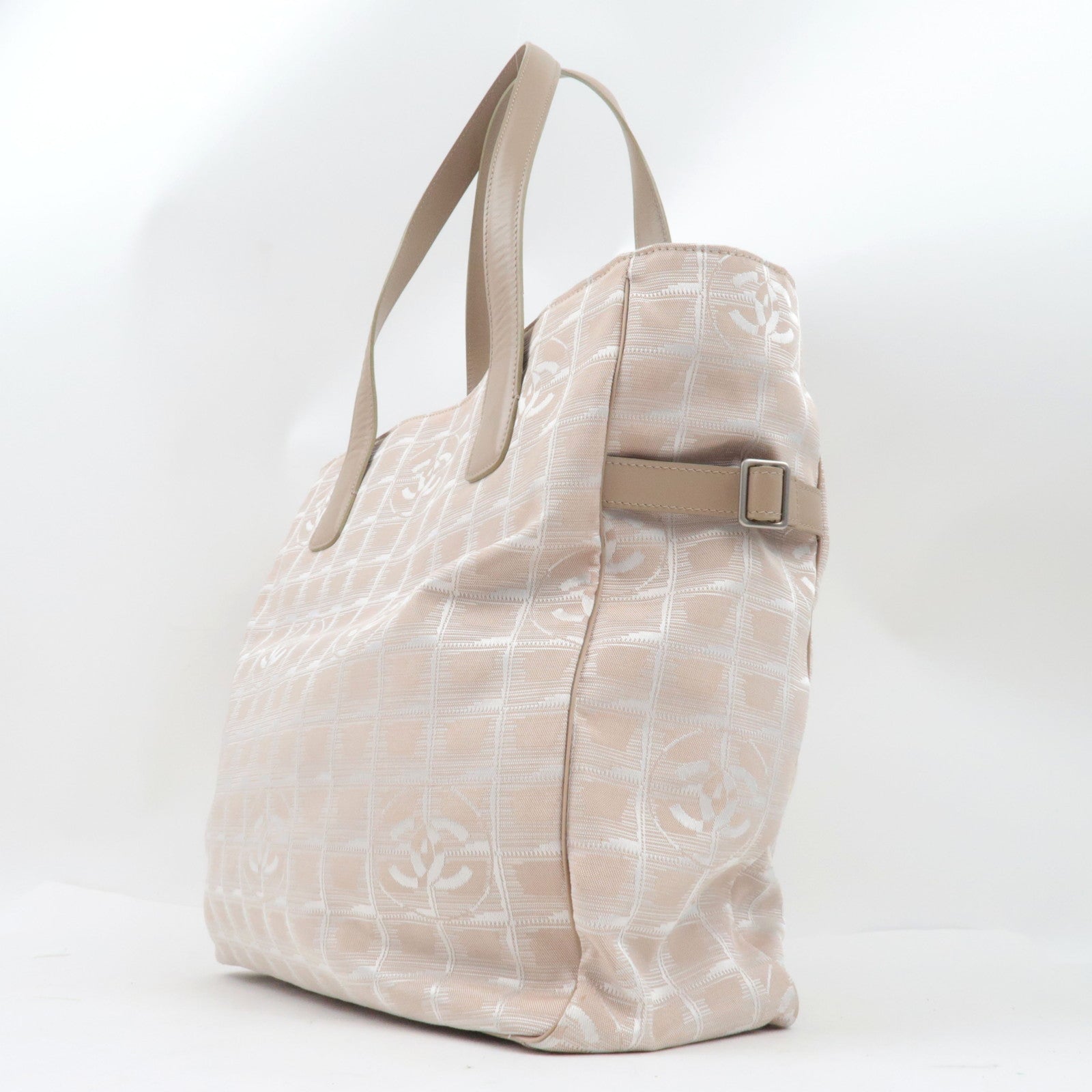 CHANEL New Travel Line Tote GM Nylon Jacquard Leather Beige A15825 *Dust Bag, G Card