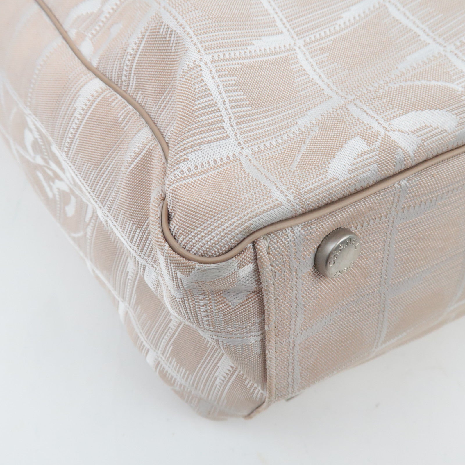 CHANEL New Travel Line Tote GM Nylon Jacquard Leather Beige A15825 *Dust Bag, G Card