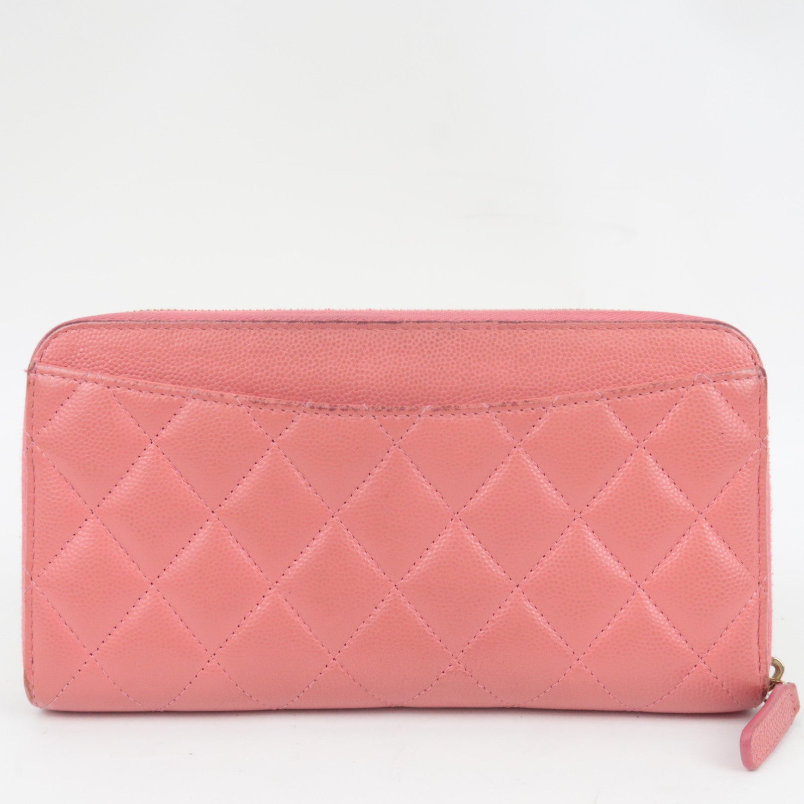 CHANEL Matelasse Round Zipper Long Wallet Caviar Skin Pink *Box, Dust bag, G card