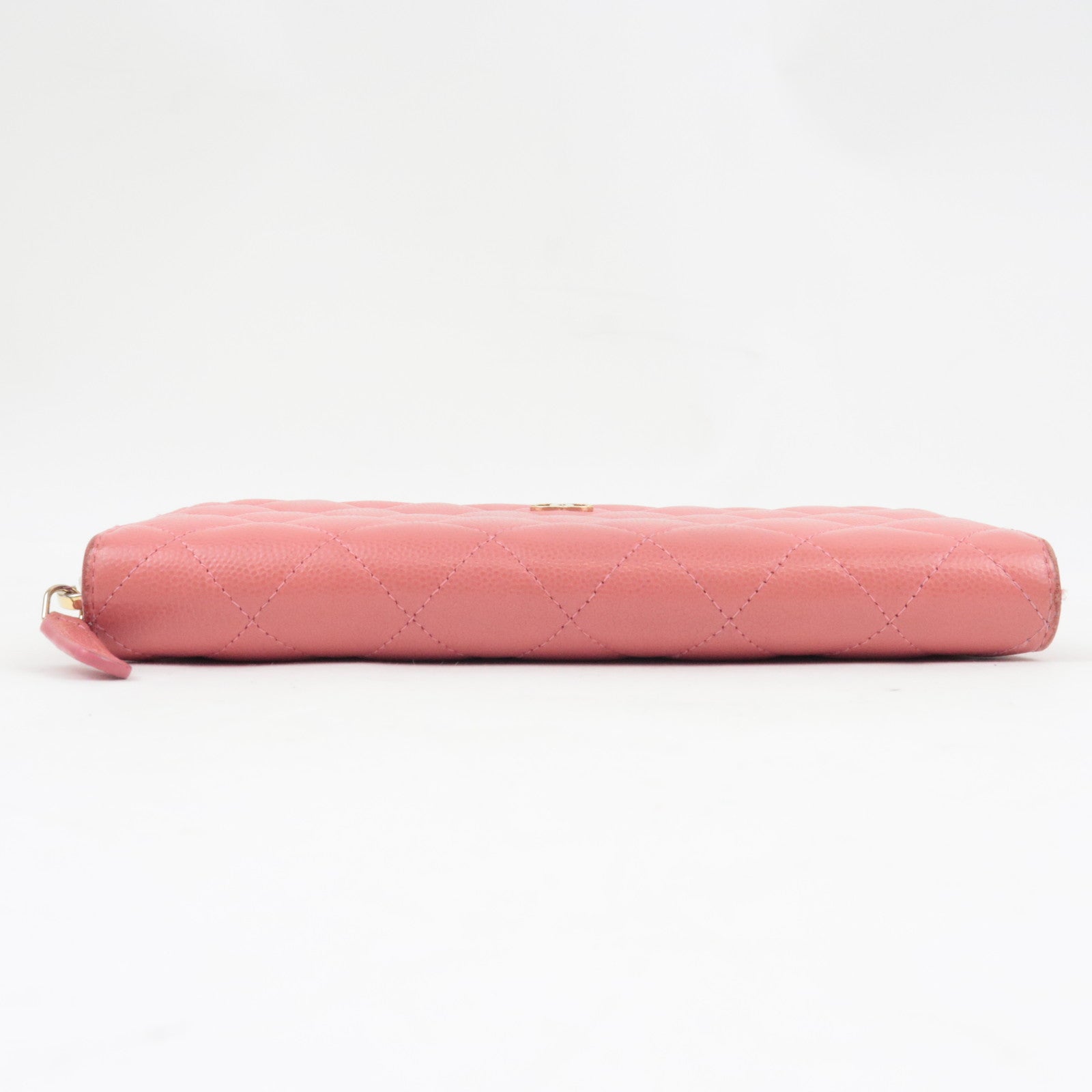 CHANEL Matelasse Round Zipper Long Wallet Caviar Skin Pink *Box, Dust bag, G card