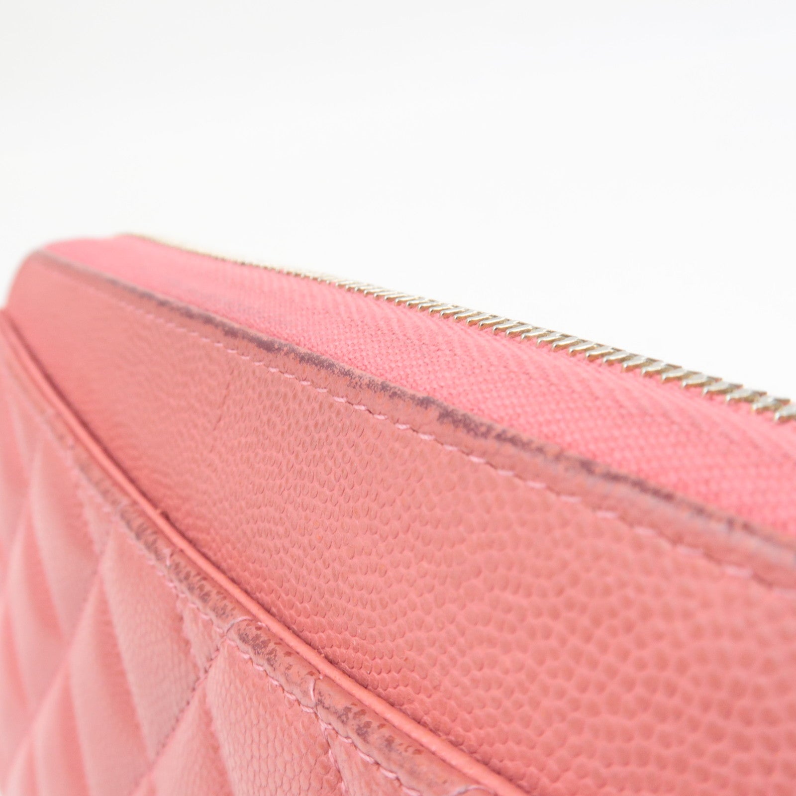 CHANEL Matelasse Round Zipper Long Wallet Caviar Skin Pink *Box, Dust bag, G card