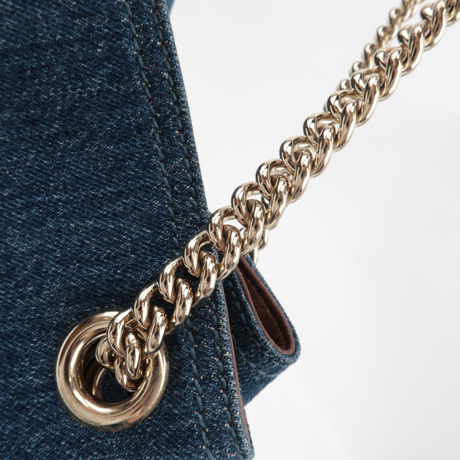 GUCCI Soho Interlocking G Chain Shoulder Bag Denim Leather Blue Brown 308982