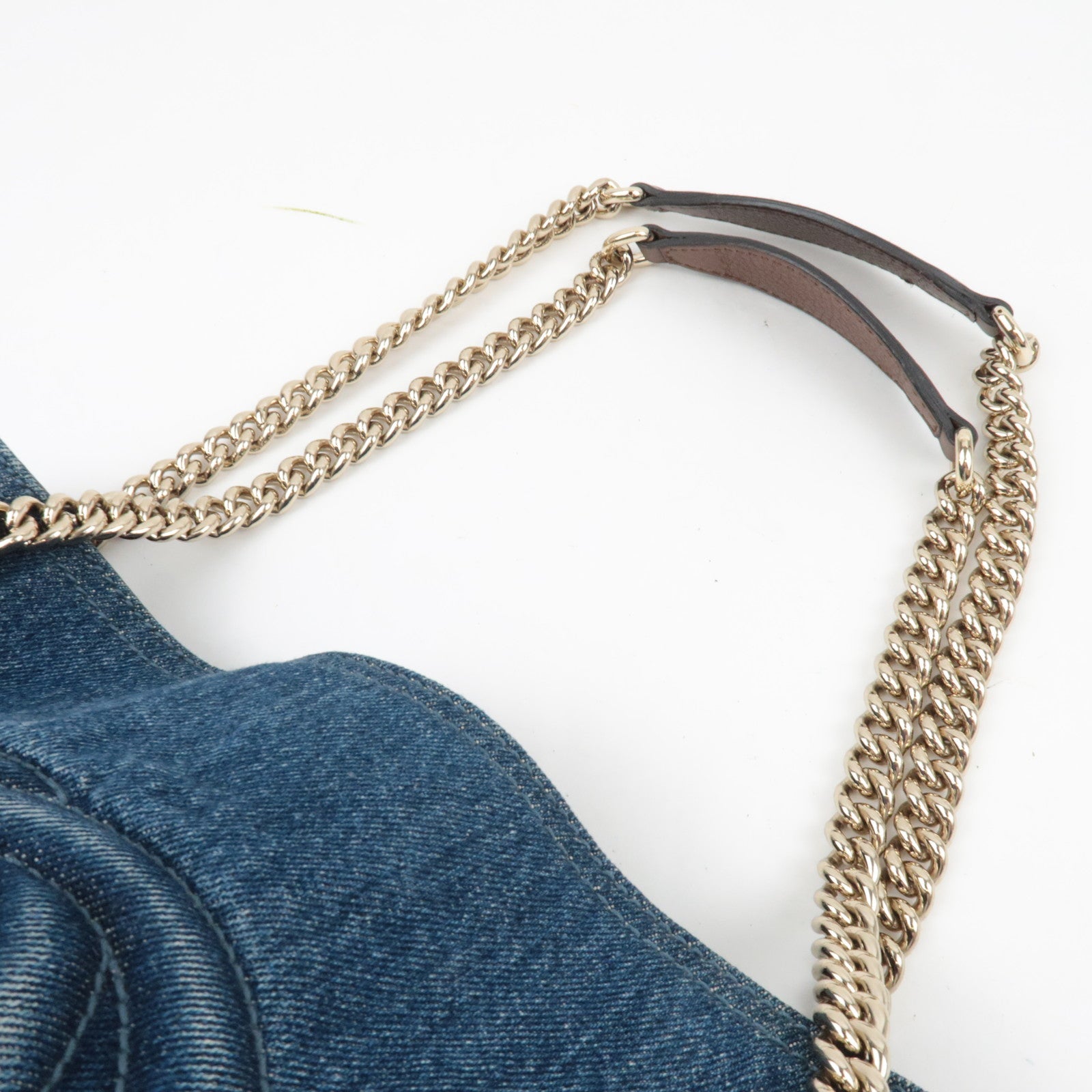 GUCCI Soho Interlocking G Chain Shoulder Bag Denim Leather Blue Brown 308982