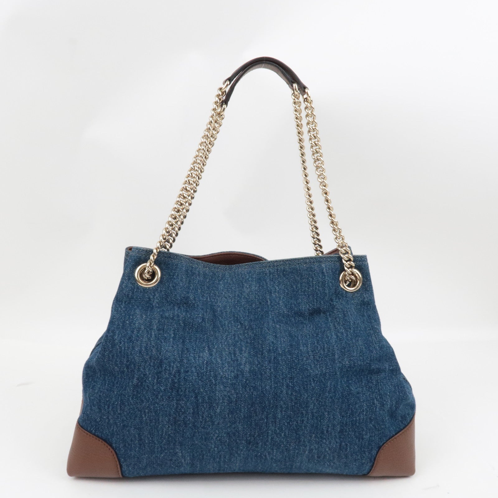 GUCCI Soho Interlocking G Chain Shoulder Bag Denim Leather Blue Brown 308982