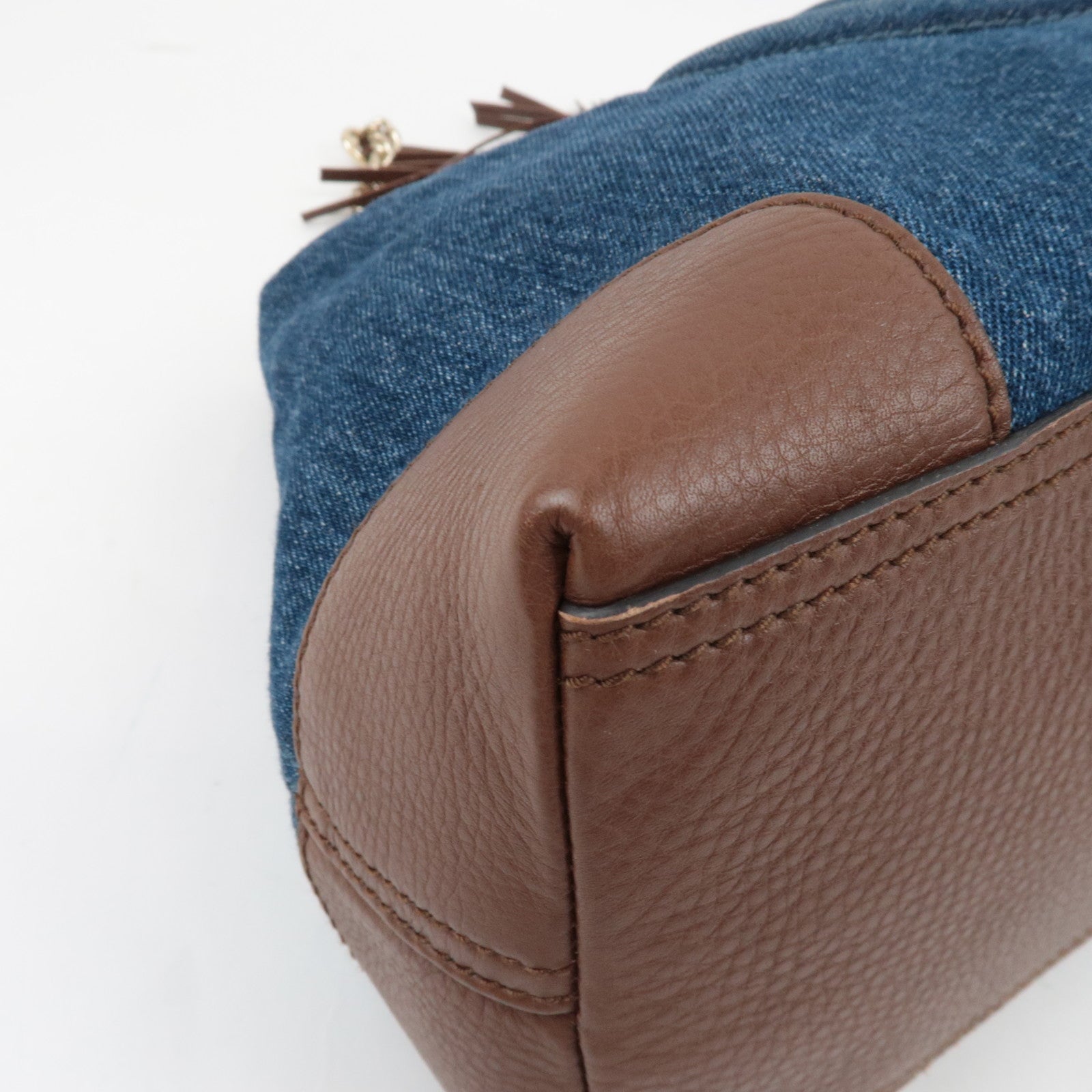 GUCCI Soho Interlocking G Chain Shoulder Bag Denim Leather Blue Brown 308982