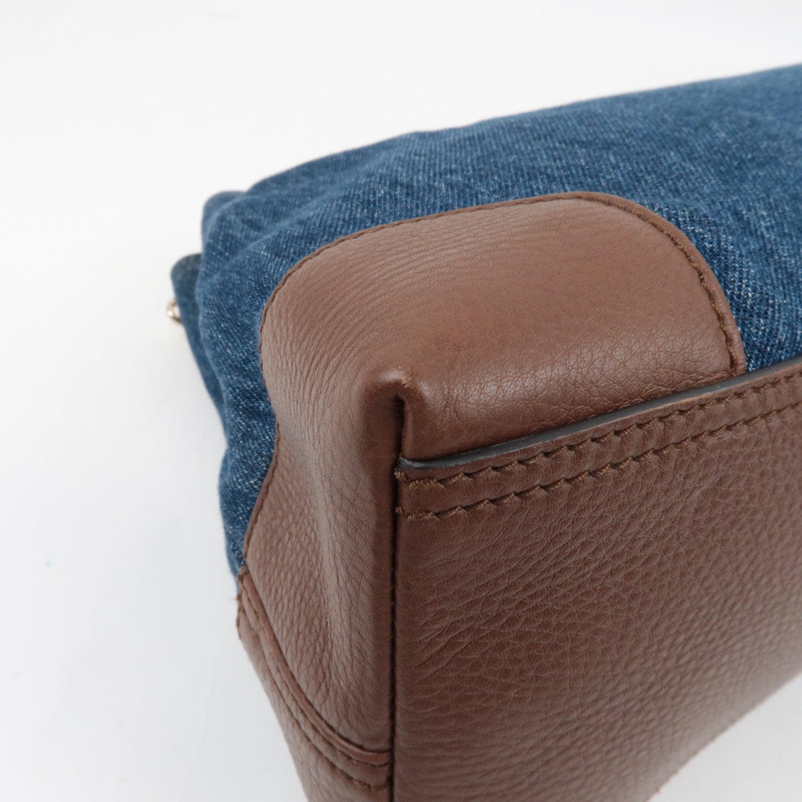 GUCCI Soho Interlocking G Chain Shoulder Bag Denim Leather Blue Brown 308982