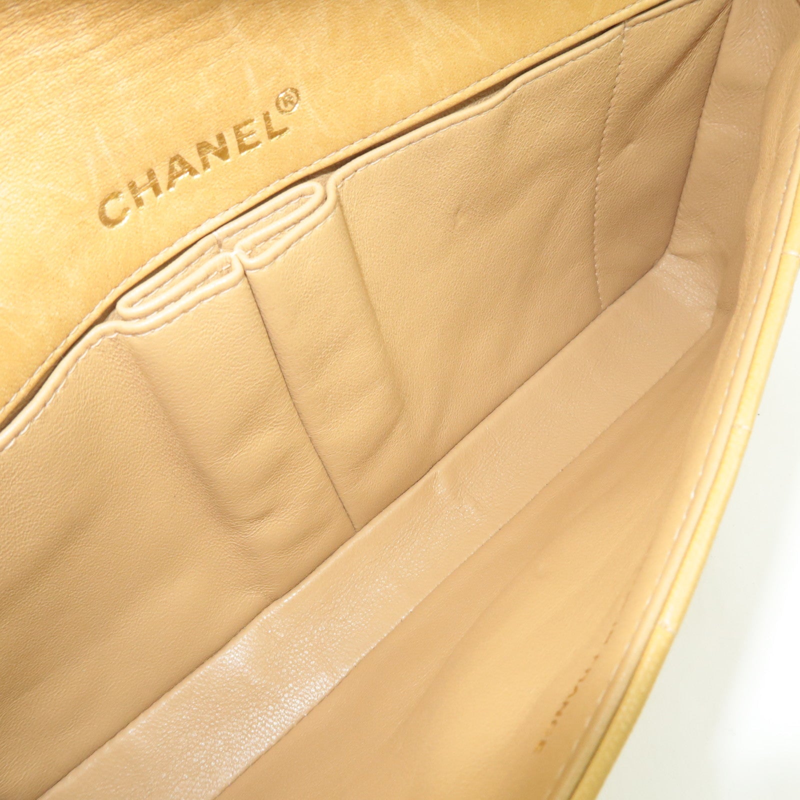 CHANEL Chocobar Chain Shoulder Bag Lambskin Beige Gold HDW *Box, G card