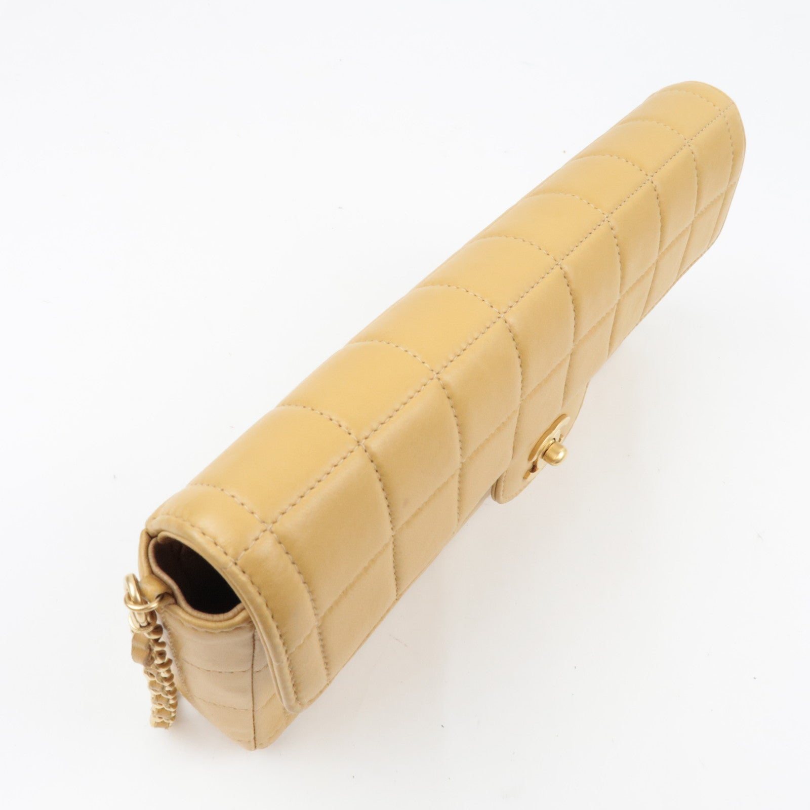 CHANEL Chocobar Chain Shoulder Bag Lambskin Beige Gold HDW *Box, G card