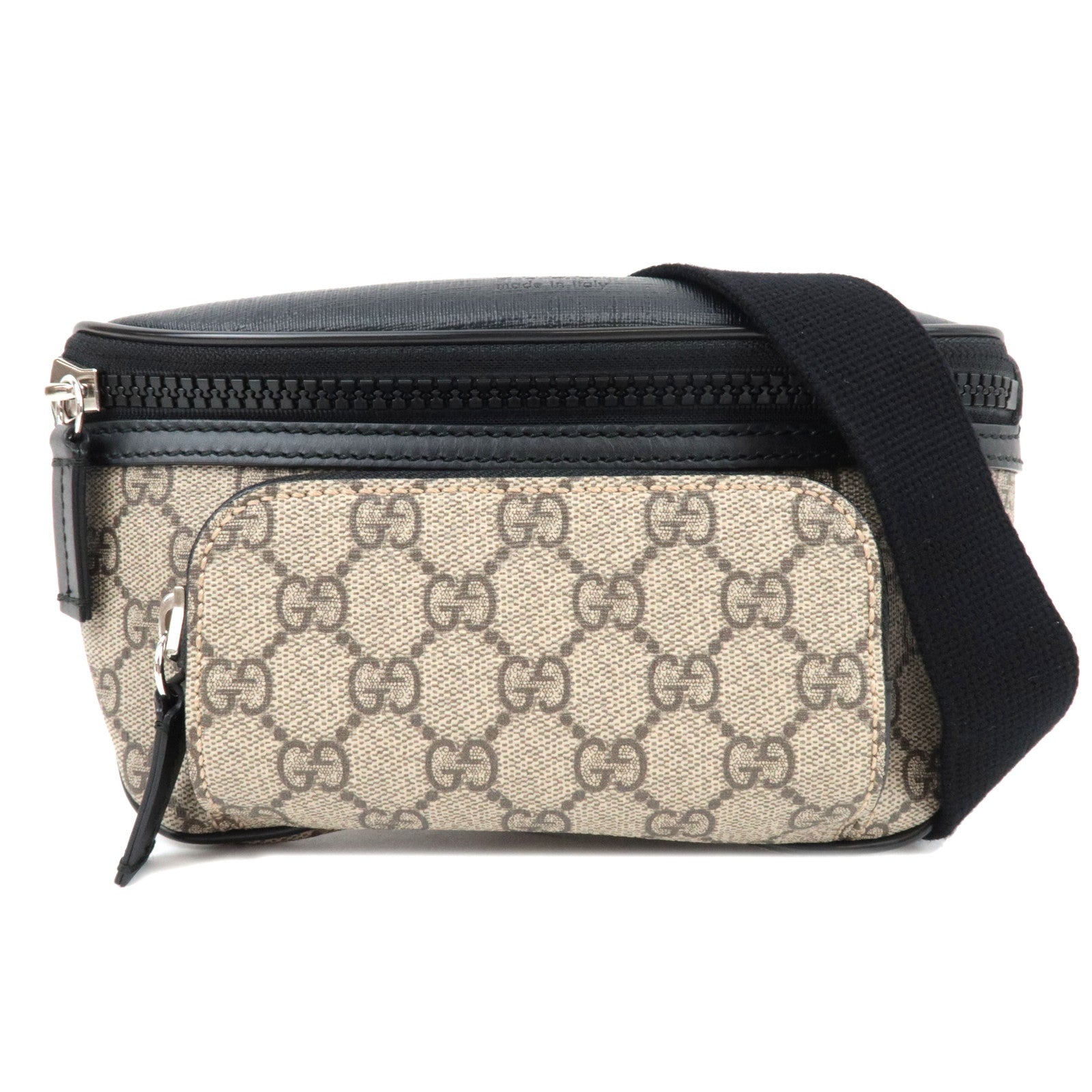 GUCCI Waist Bag Body Bag GG Supreme Leather Beige Black 450946 75956