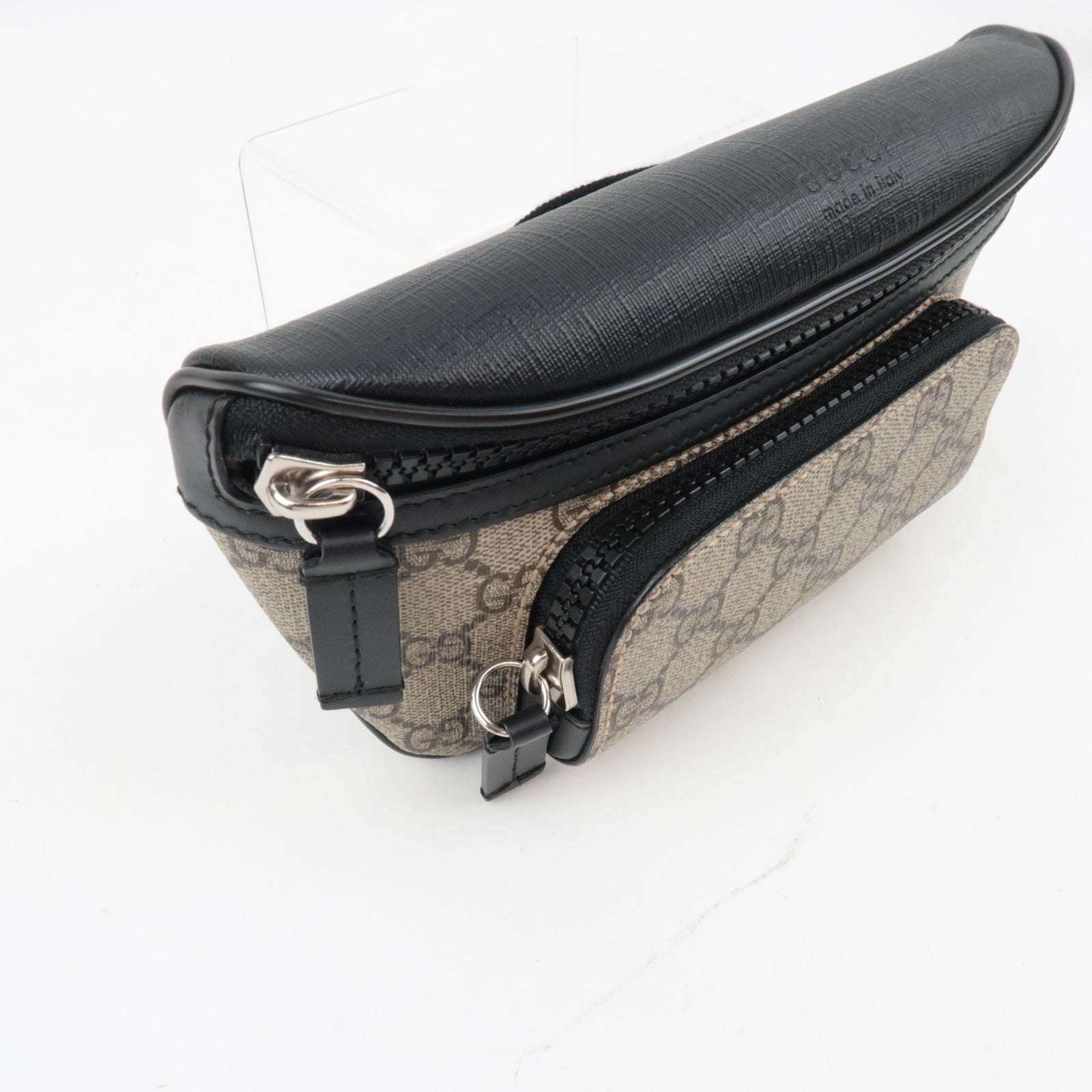 GUCCI Waist Bag Body Bag GG Supreme Leather Beige Black 450946
