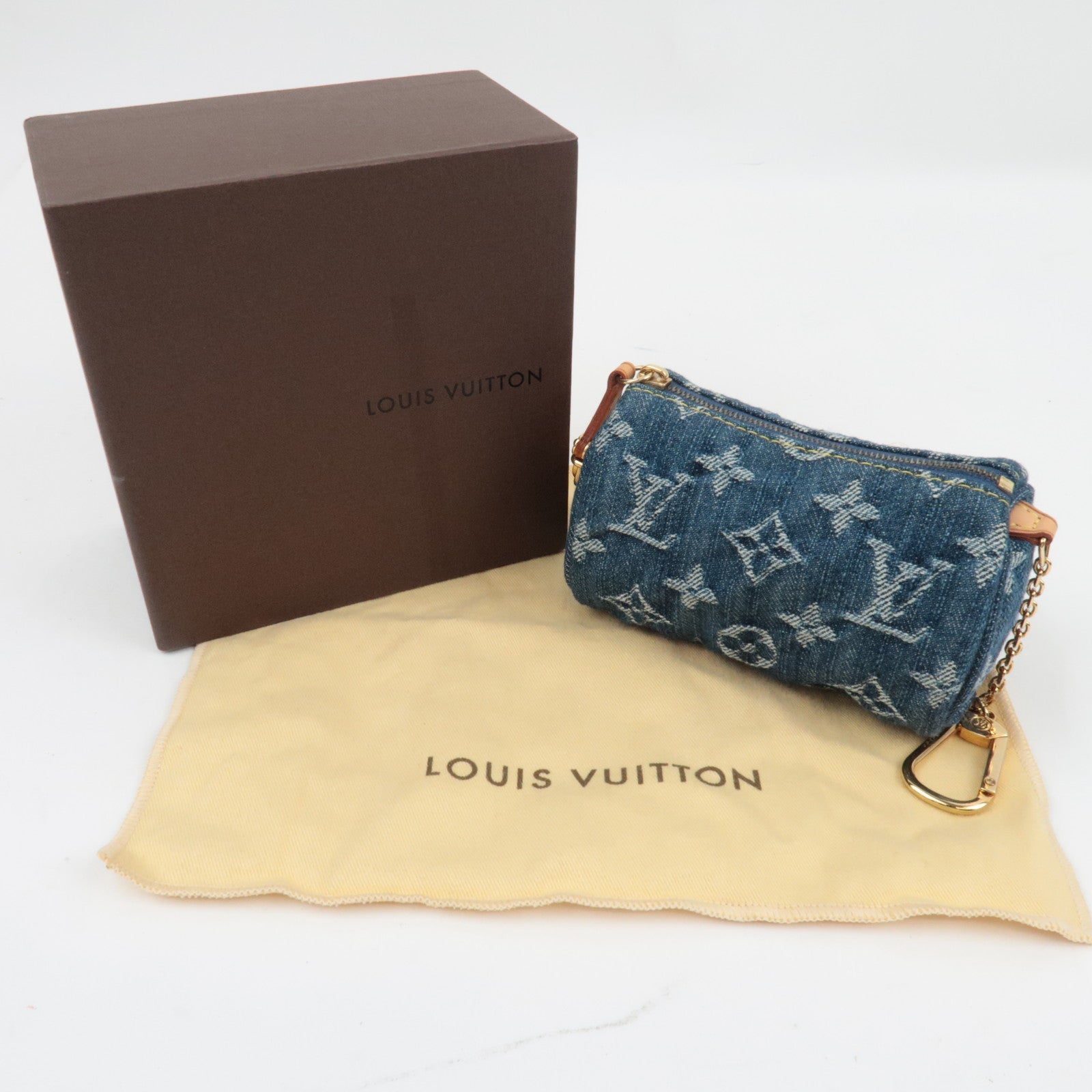 Louis Vuitton Monogram Denim Pouch for Trousse Speedy PM Mini Pouch Blue M95082 TH1026 *Box, Dust bag