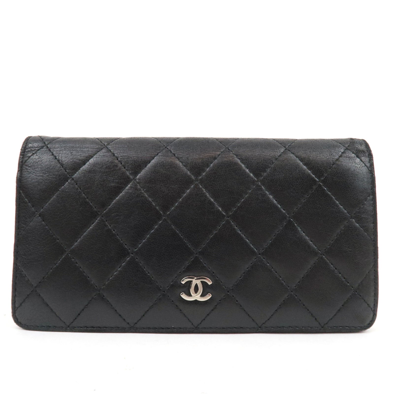 CHANEL Matelasse Bi-Fold Long Wallet Lambskin Black *Box, G card75970