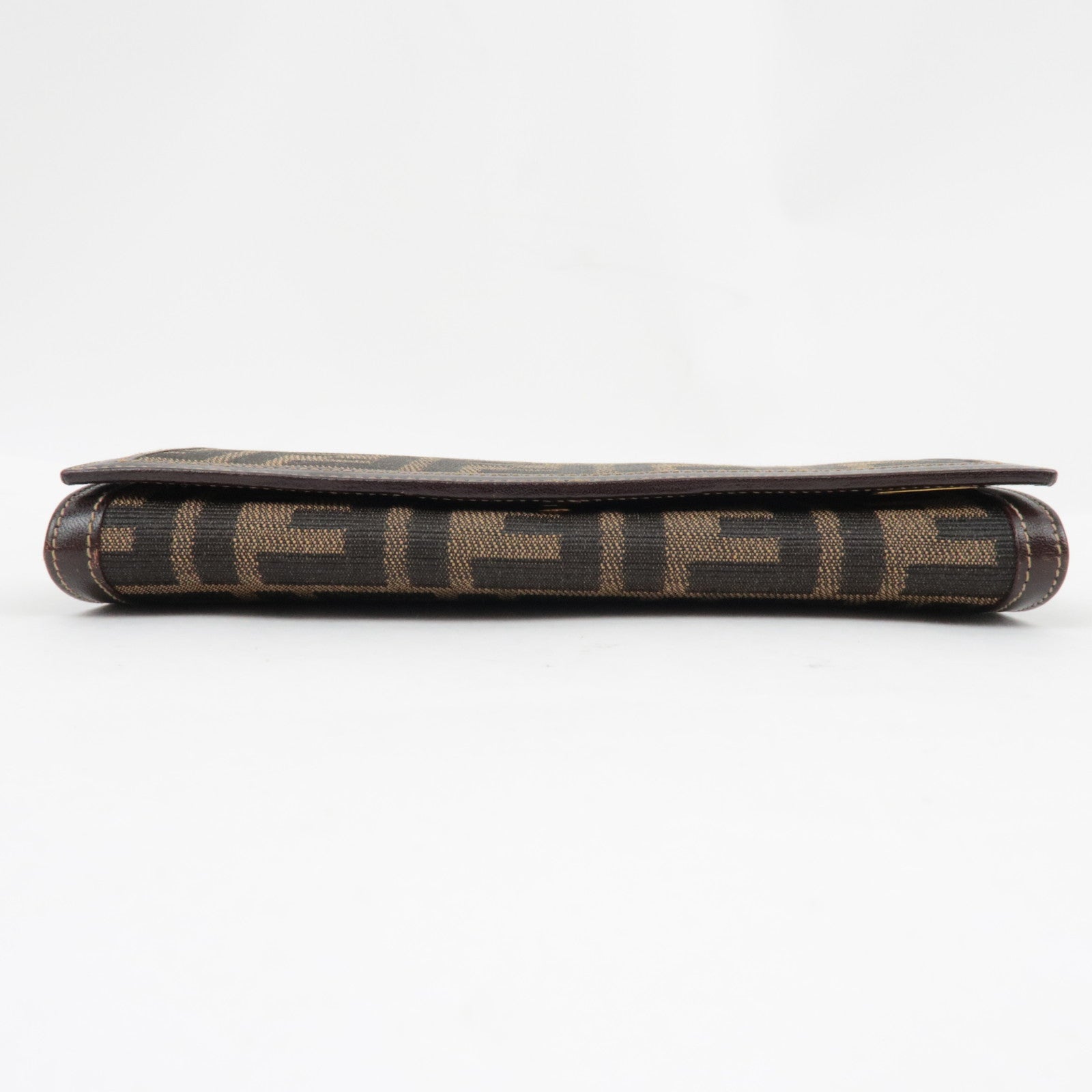 FENDI Zucca Bi-Fold Long Wallet Khaki Black Brown 30851