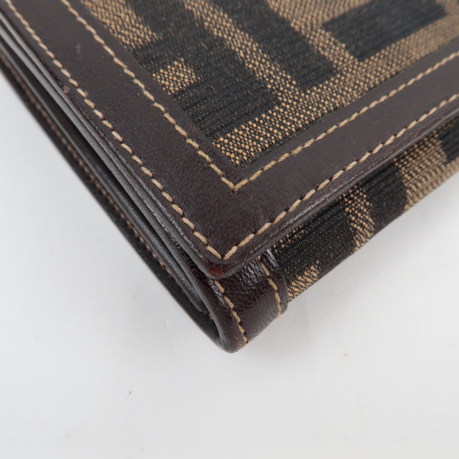 FENDI Zucca Bi-Fold Long Wallet Khaki Black Brown 30851