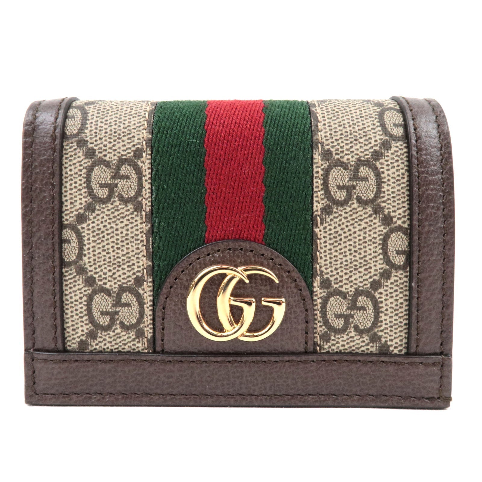 GUCCI Card Case GG Canvas Leather Beige Brown 04009 75981