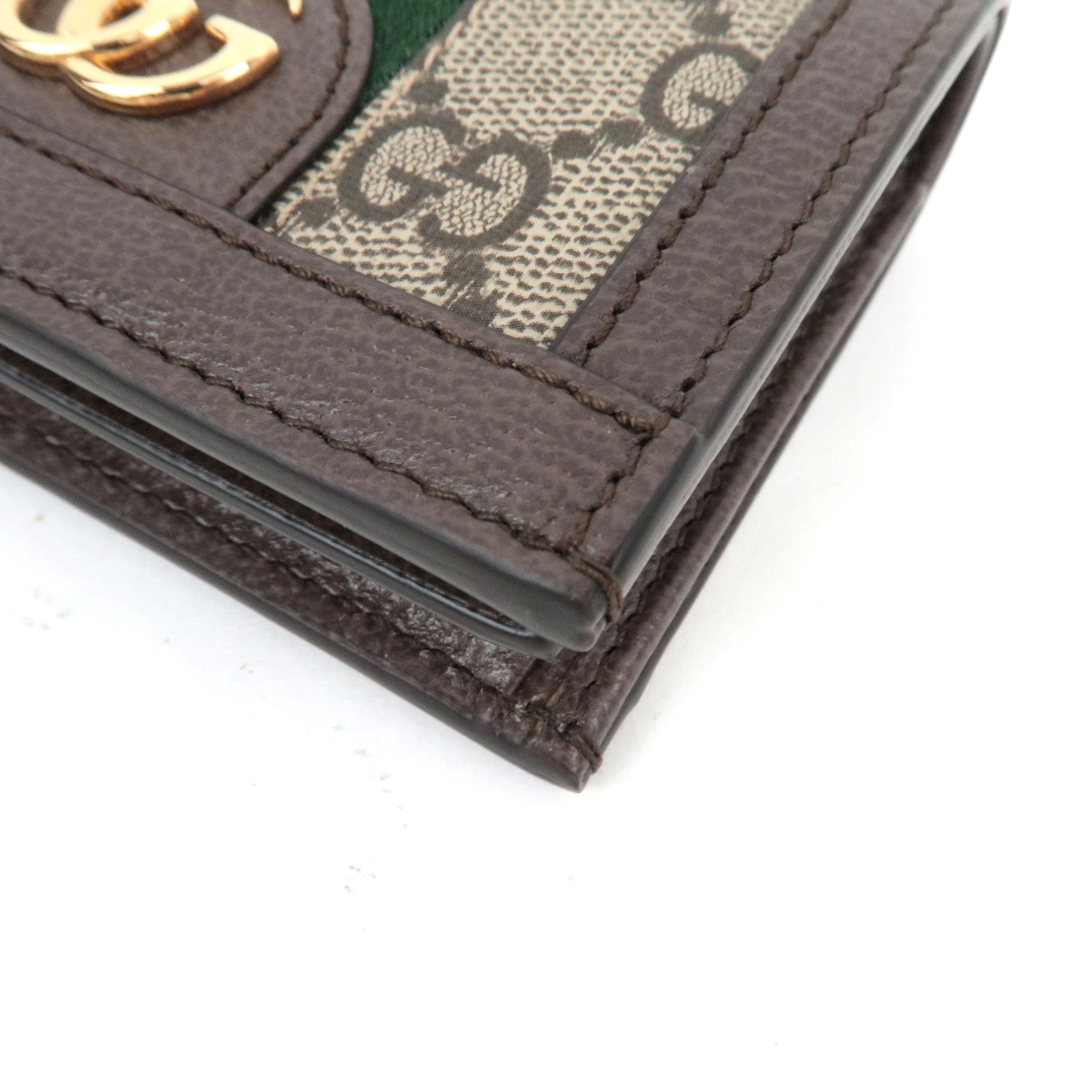 GUCCI Card Case GG Canvas Leather Beige Brown 04009