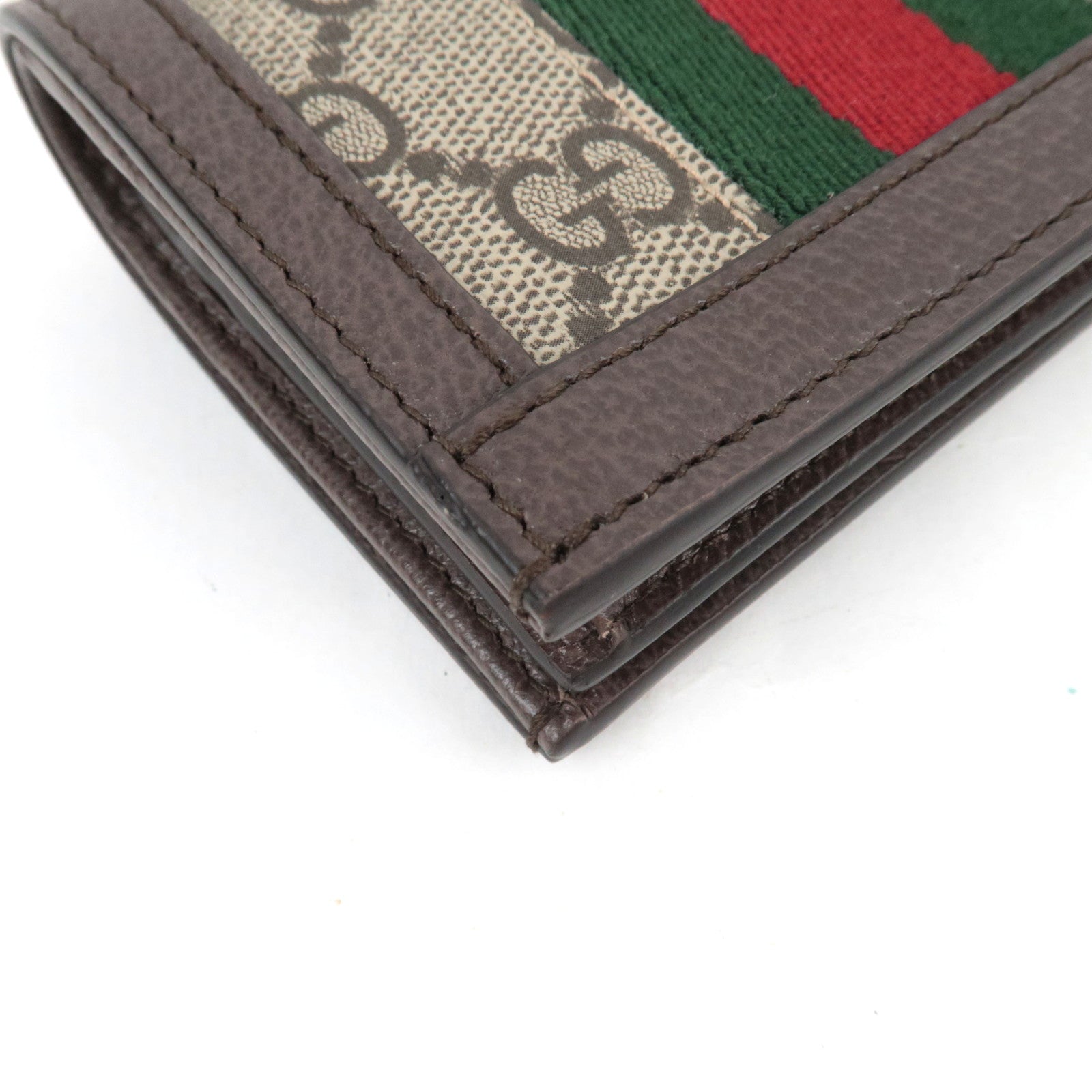 GUCCI Card Case GG Canvas Leather Beige Brown 04009