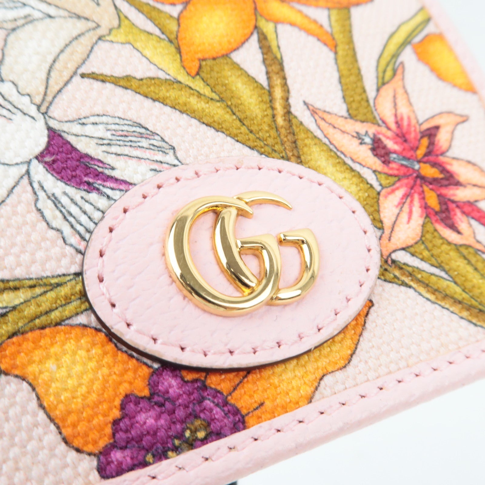 GUCCI GG Marmont Flora Bi-Fold Wallet Japan Limited Canvas Leather Pink 577347 *Box, Dust bag