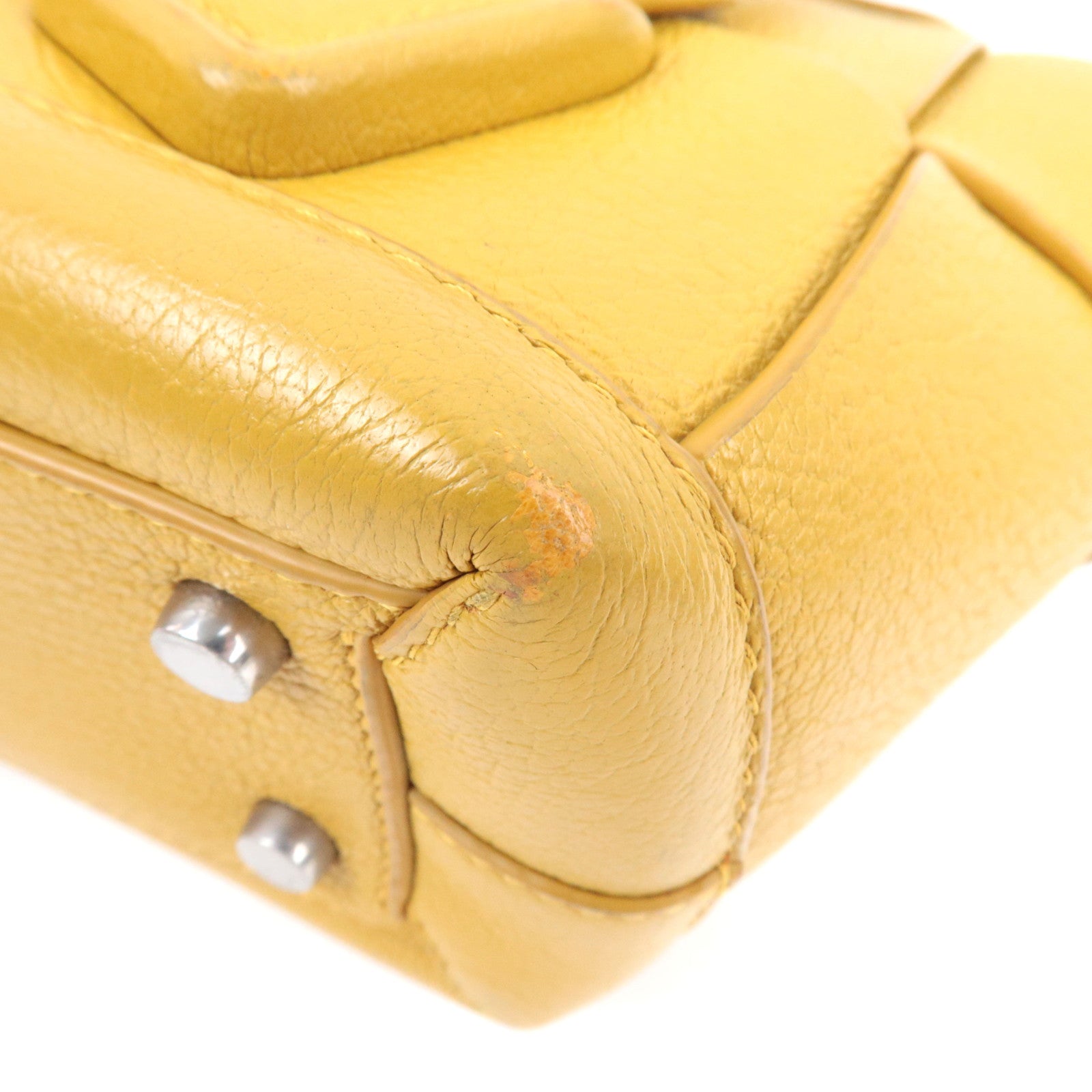 BOTTEGA VENETA Maxi Intrecciato Mini The Arco 2Way Hand Bag Yellow 600606 *Dust bag, Strap