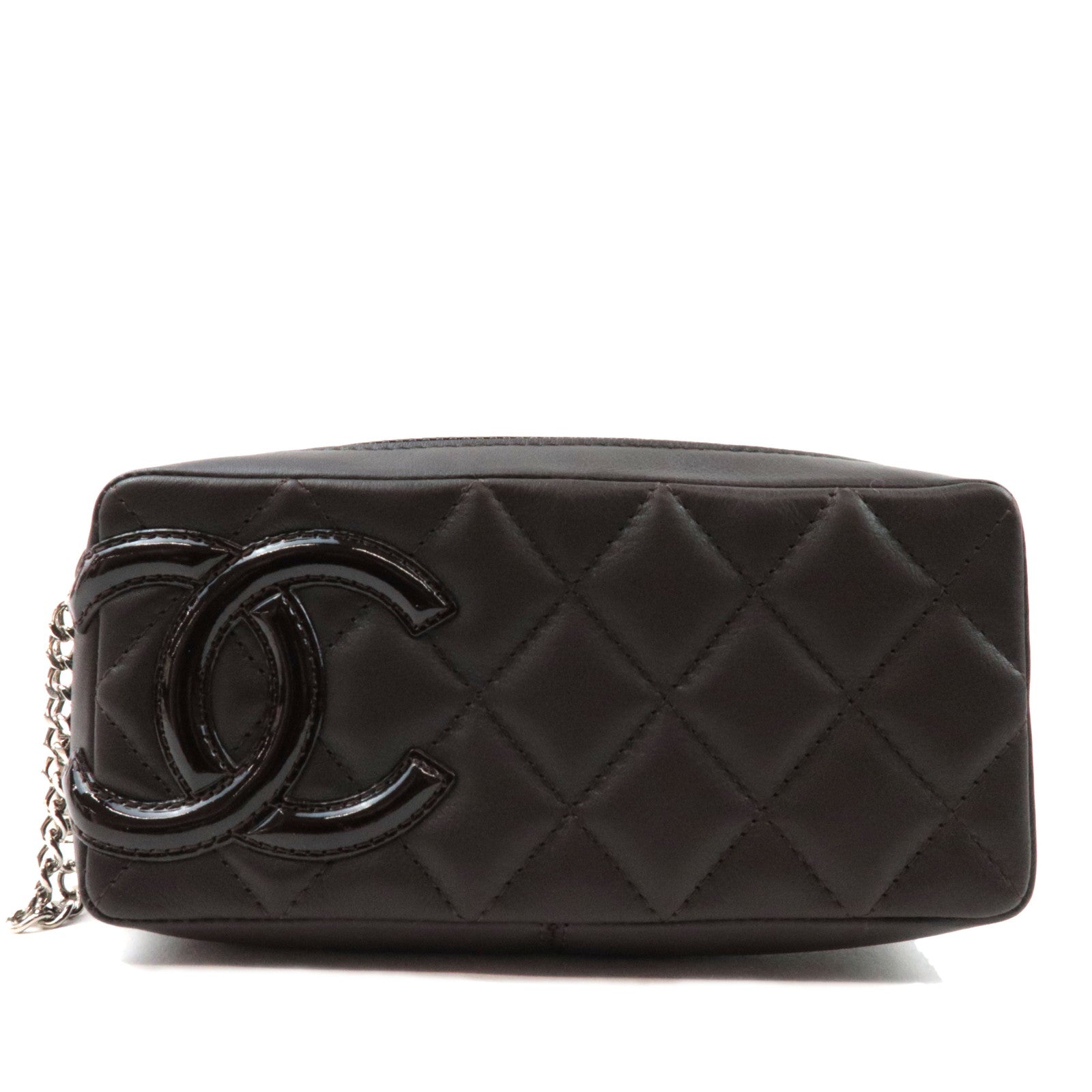 CHANEL Cambon Line Matelasse Pouch Lambskin Leather Dark Brown 10388472 *Guarantee Card76187