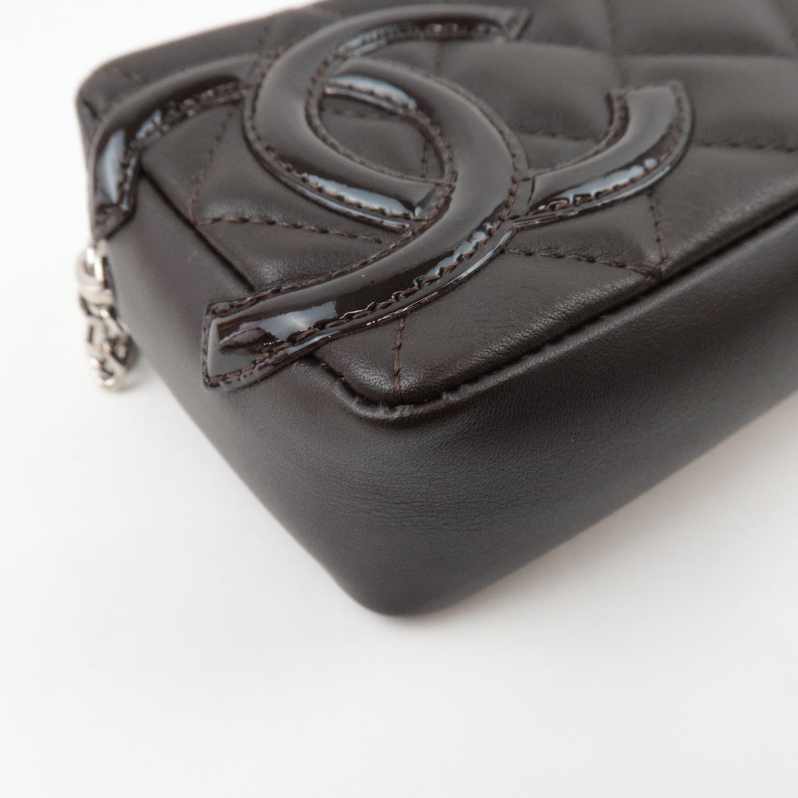 CHANEL Cambon Line Matelasse Pouch Lambskin Leather Dark Brown 10388472 *Guarantee Card