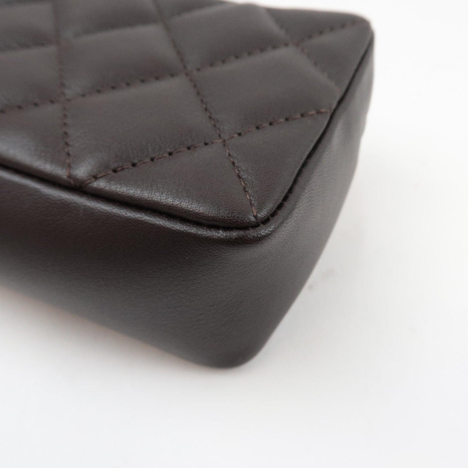 CHANEL Cambon Line Matelasse Pouch Lambskin Leather Dark Brown 10388472 *Guarantee Card