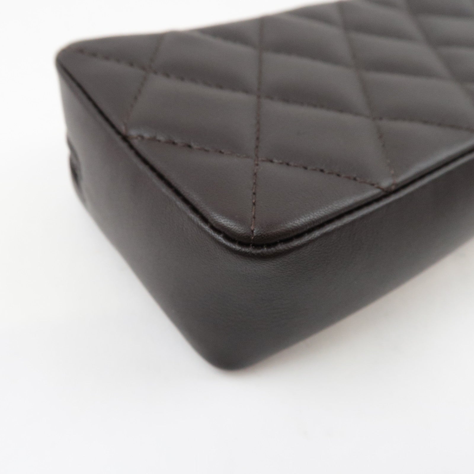 CHANEL Cambon Line Matelasse Pouch Lambskin Leather Dark Brown 10388472 *Guarantee Card