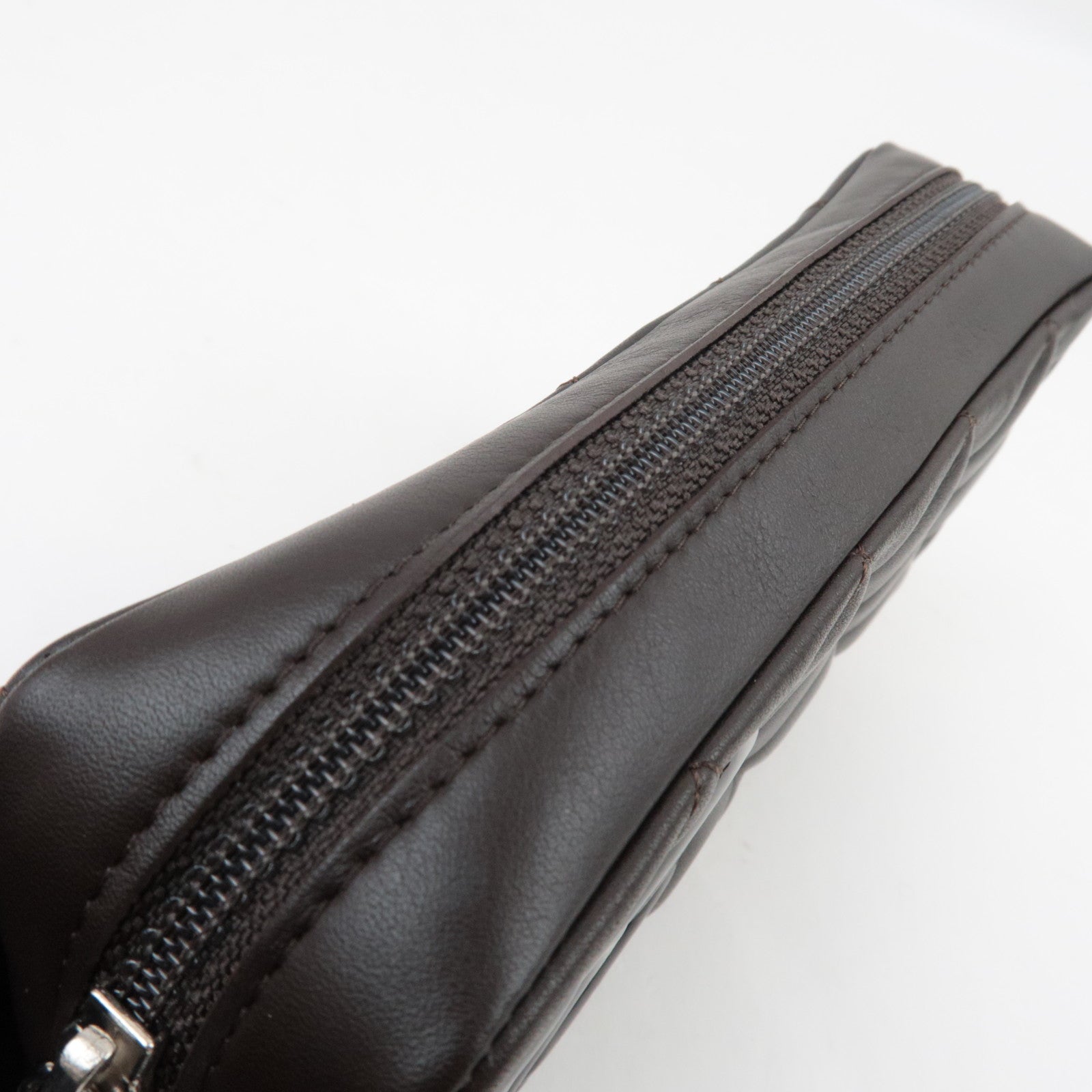 CHANEL Cambon Line Matelasse Pouch Lambskin Leather Dark Brown 10388472 *Guarantee Card