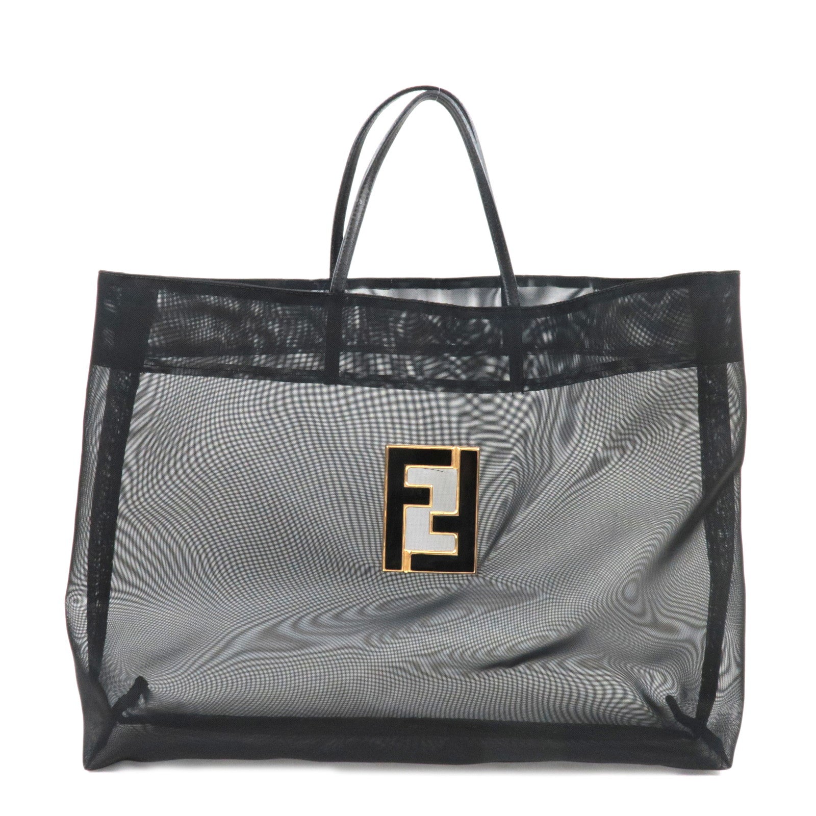 FENDI Mesh Tote Bag Hand Bag Leather Black *Dust bag76203