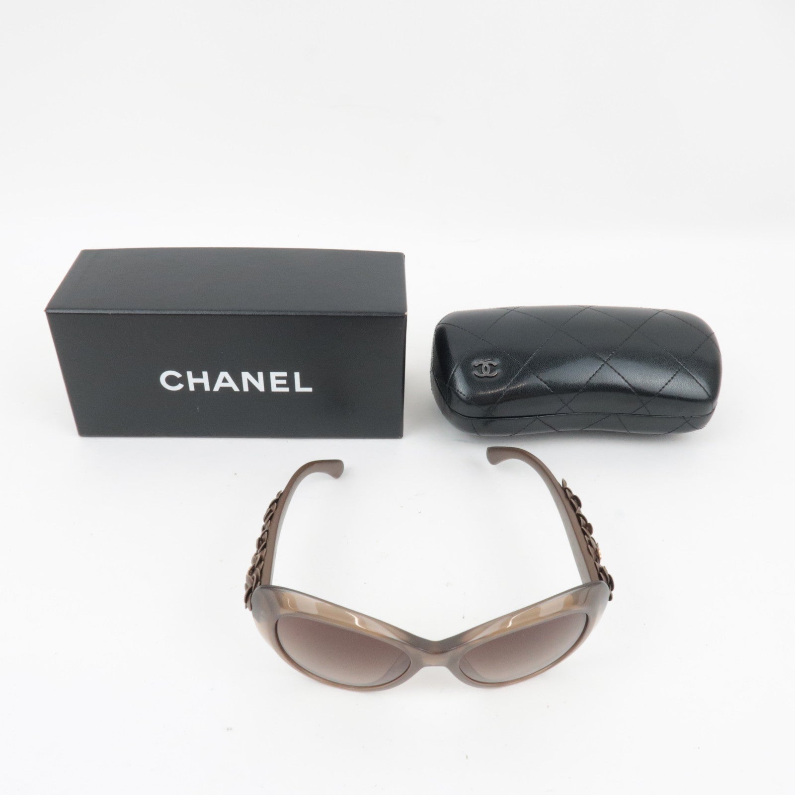 CHANEL Coco Mark Camellia Sunglasses 5318-Q-A C.1511/S5 55□17 135 Leather Brown *Box, Case, Cloth