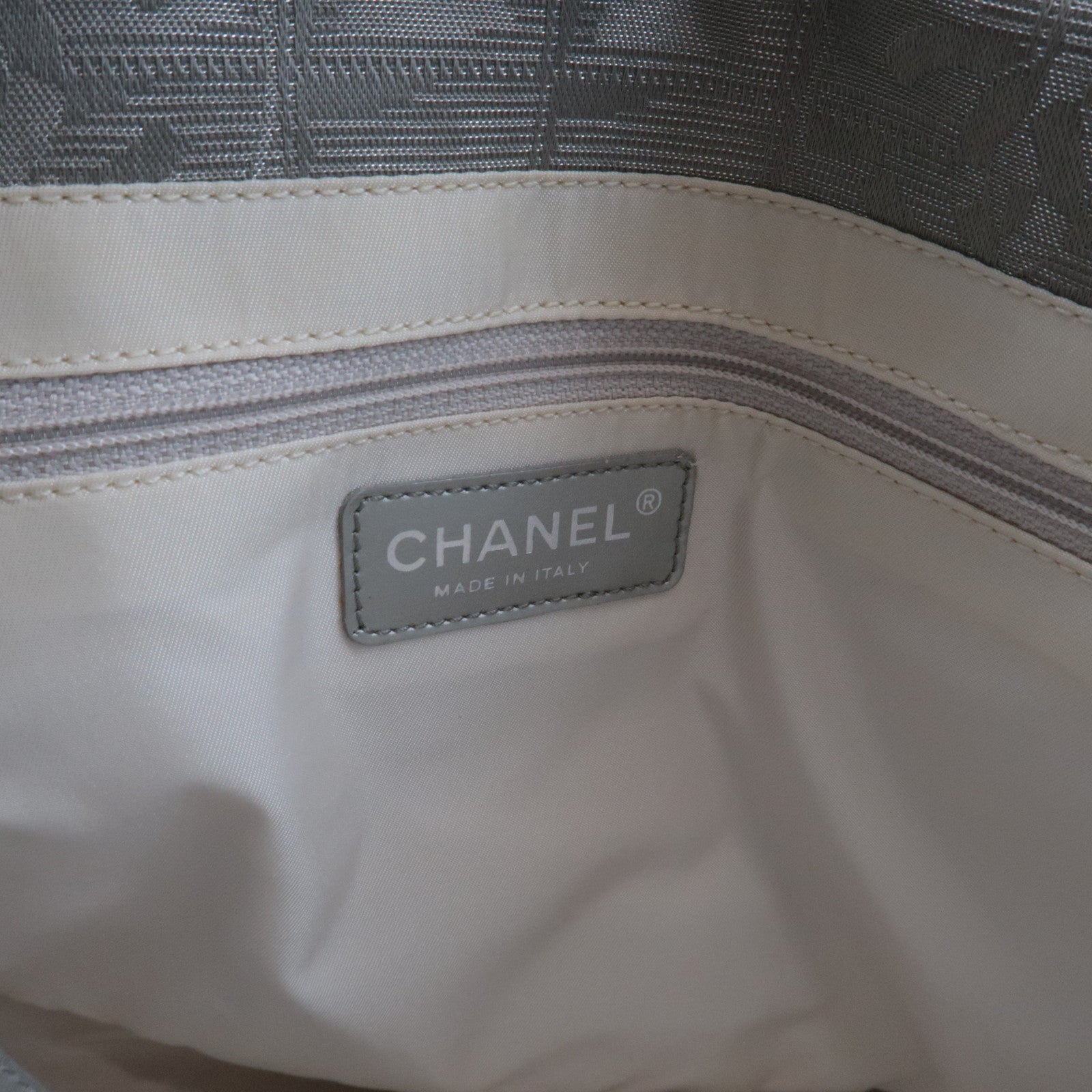 CHANEL New Travel Line Tote PM Nylon Jacquard Leather Silver A20457 8626889 *G Card