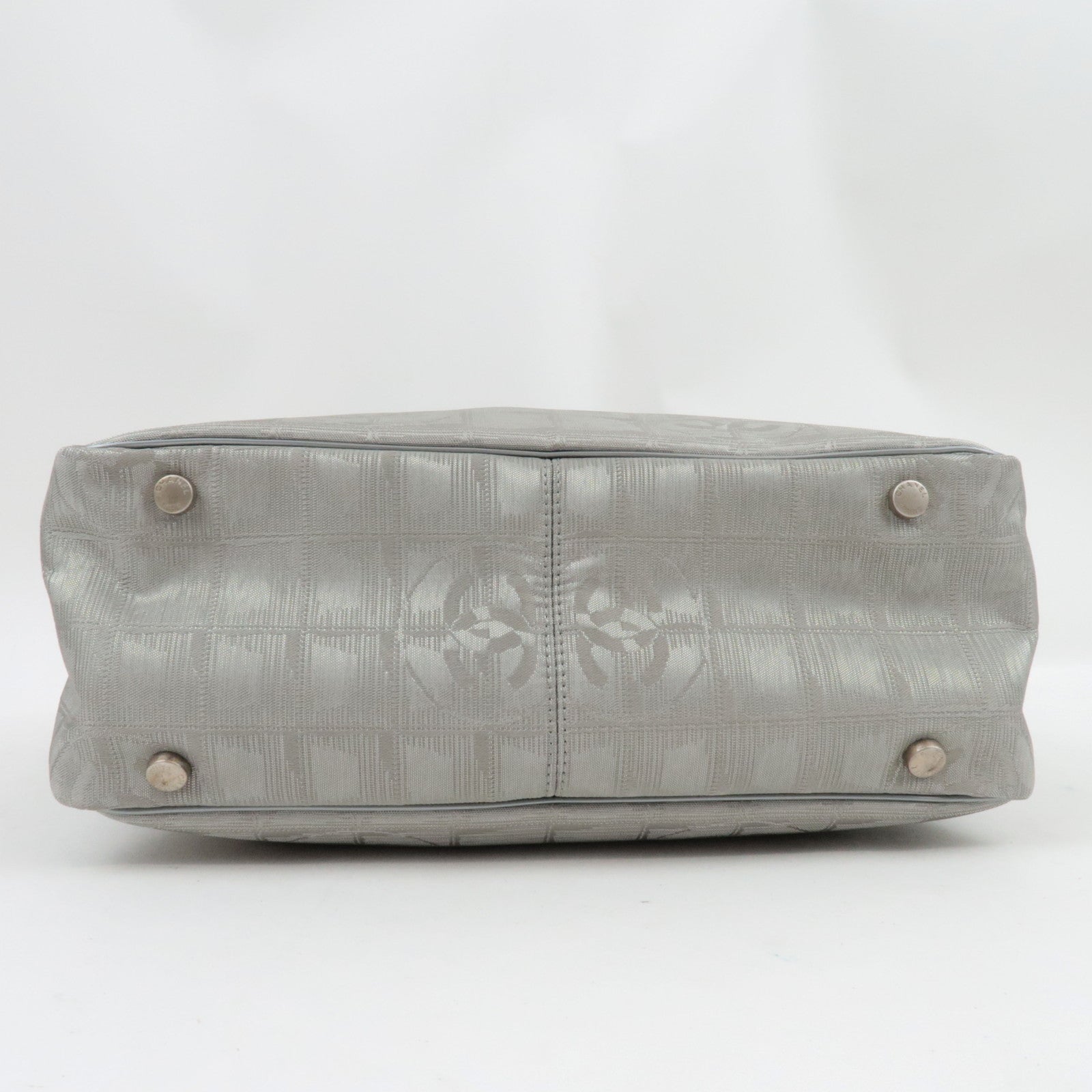 CHANEL New Travel Line Tote PM Nylon Jacquard Leather Silver A20457 8626889 *G Card