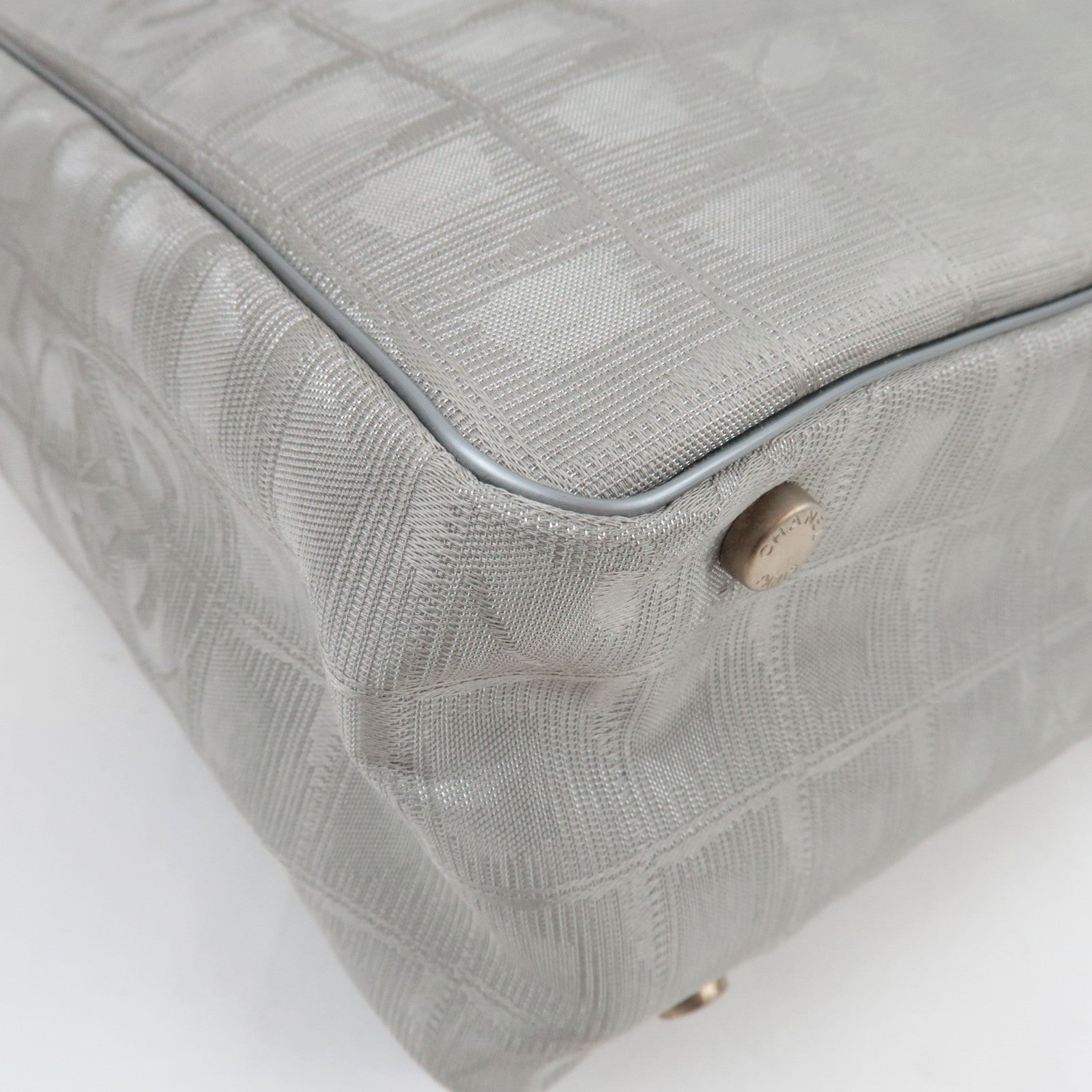 CHANEL New Travel Line Tote PM Nylon Jacquard Leather Silver A20457 8626889 *G Card