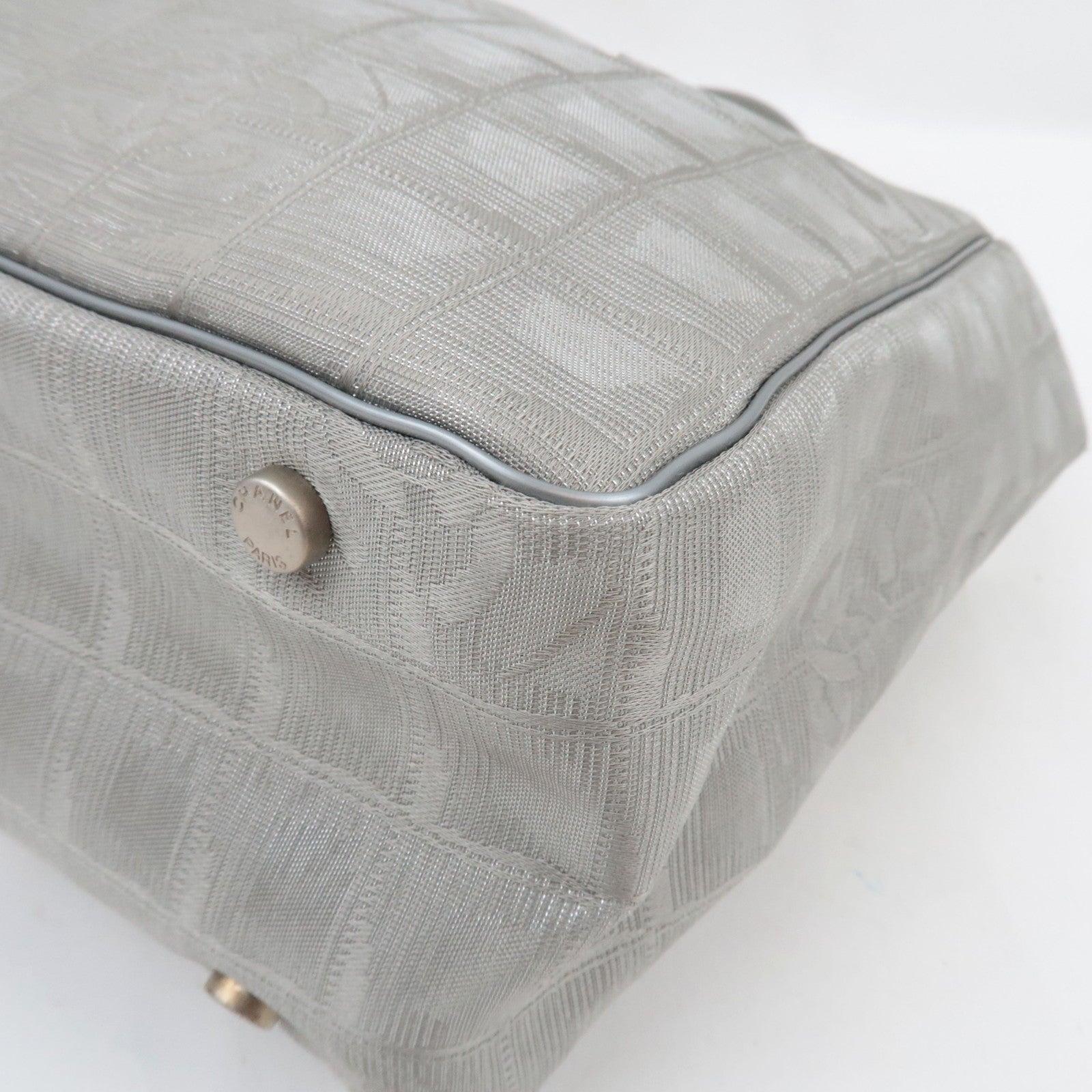 CHANEL New Travel Line Tote PM Nylon Jacquard Leather Silver A20457 8626889 *G Card