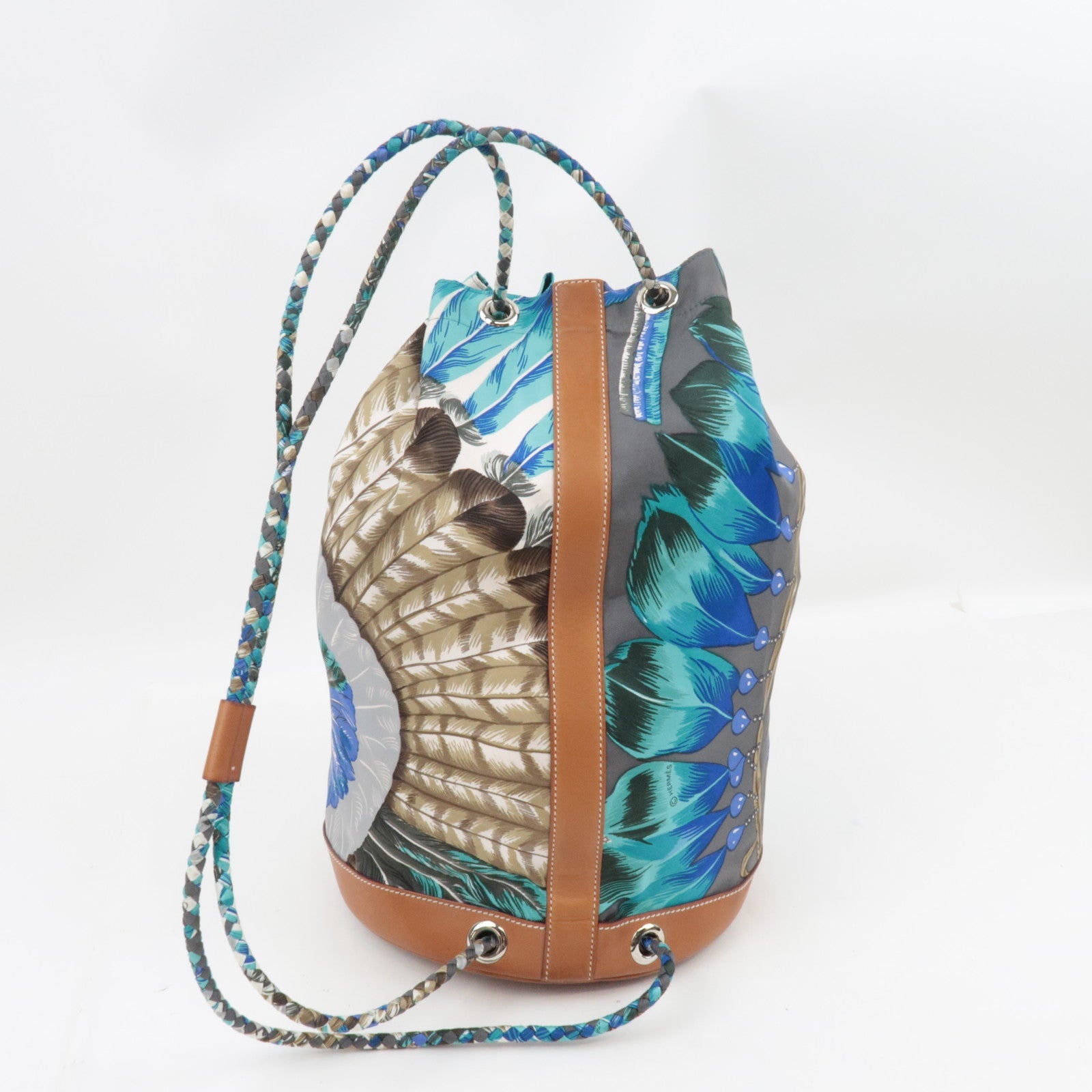 HERMES Soie Cool 22 Brazil Shoulder Bag □R Stamp (2014) Silk Leather Blue