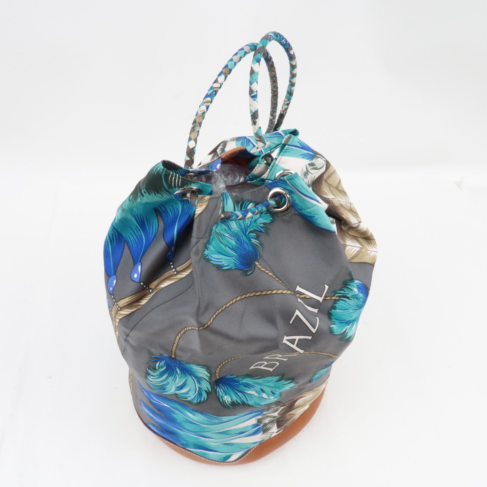 HERMES Soie Cool 22 Brazil Shoulder Bag □R Stamp (2014) Silk Leather Blue