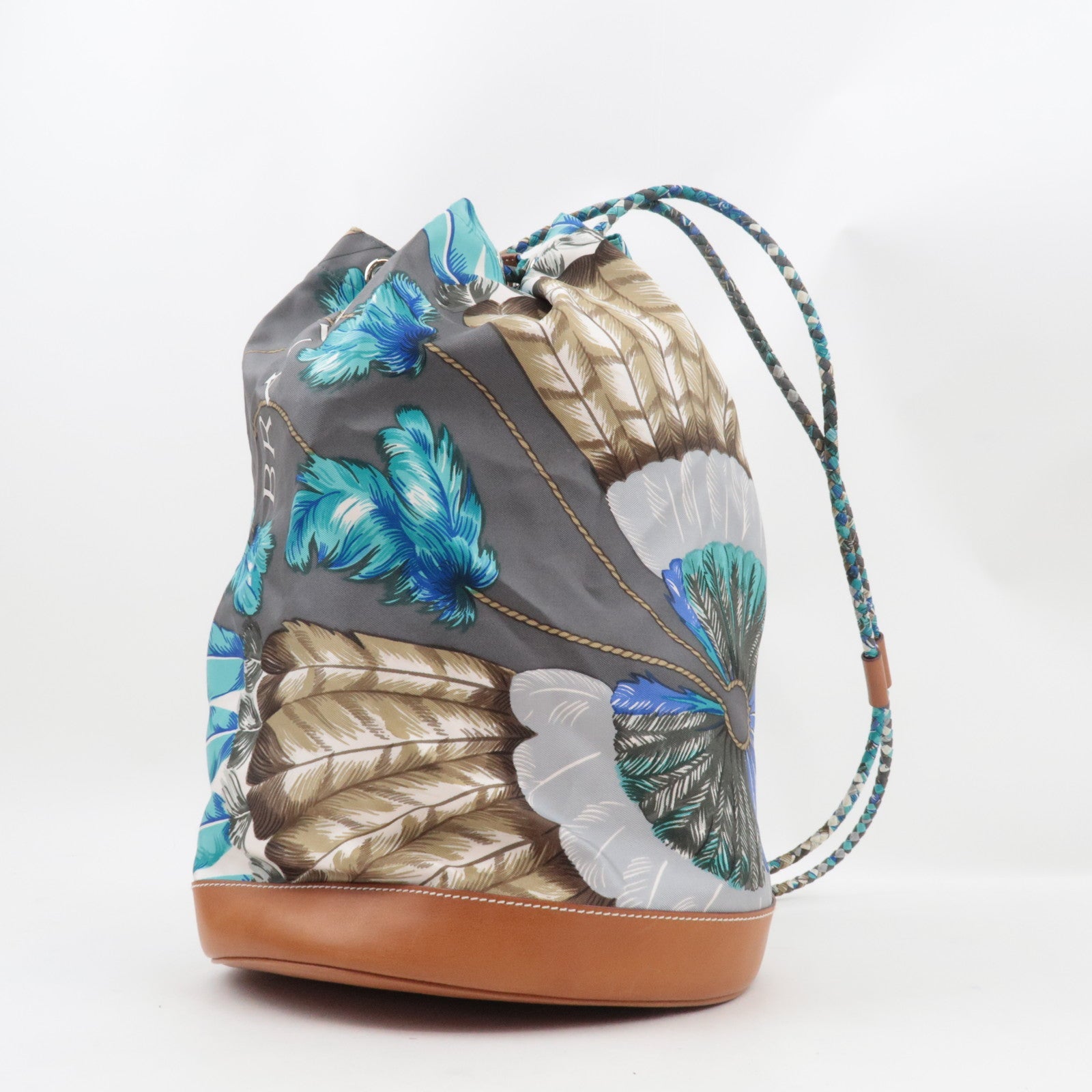 HERMES Soie Cool 22 Brazil Shoulder Bag □R Stamp (2014) Silk Leather Blue