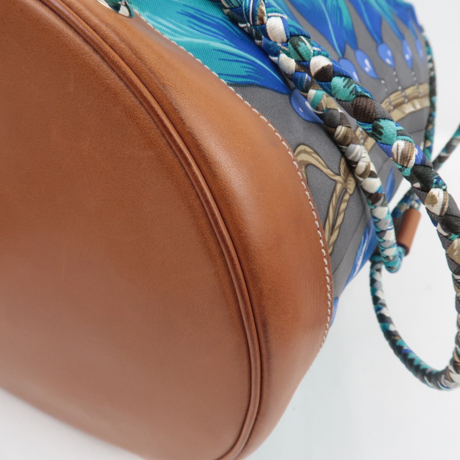 HERMES Soie Cool 22 Brazil Shoulder Bag □R Stamp (2014) Silk Leather Blue