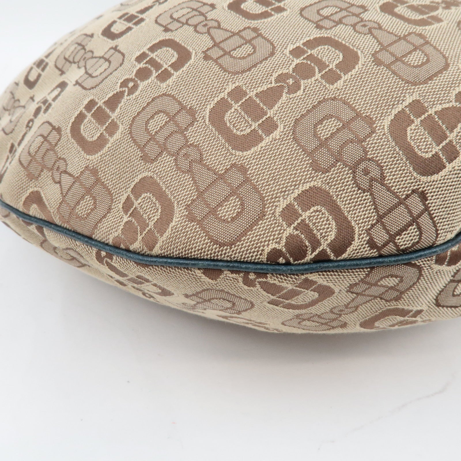 GUCCI Horsebit One-Shoulder Bag Canvas Leather Beige Blue 145767