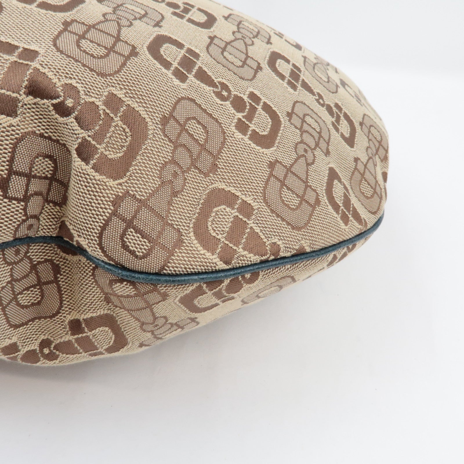 GUCCI Horsebit One-Shoulder Bag Canvas Leather Beige Blue 145767