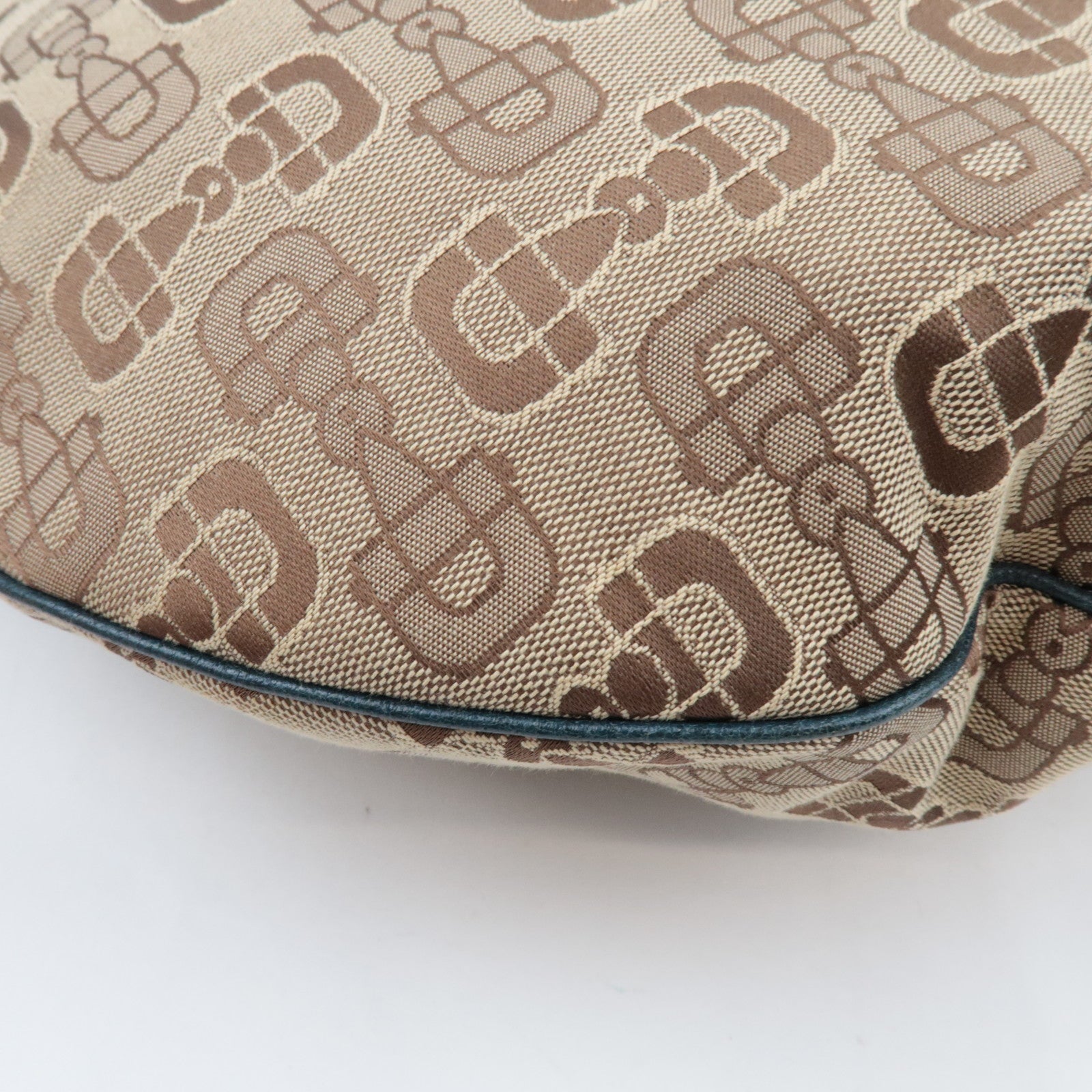 GUCCI Horsebit One-Shoulder Bag Canvas Leather Beige Blue 145767