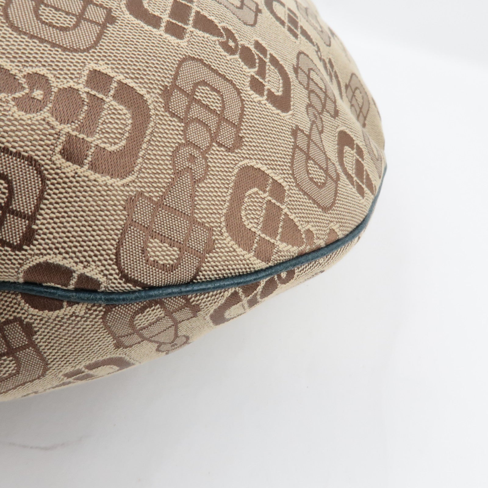 GUCCI Horsebit One-Shoulder Bag Canvas Leather Beige Blue 145767