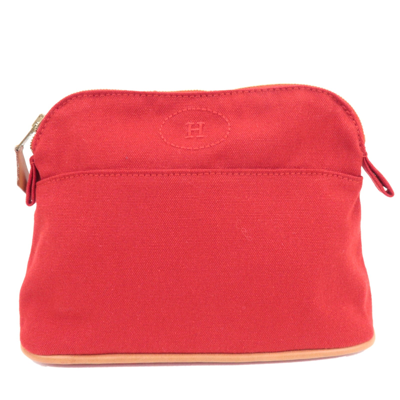HERMES Bolide Pouch Mini 20 Cosmetic Pouch Canvas Leather Red 76474